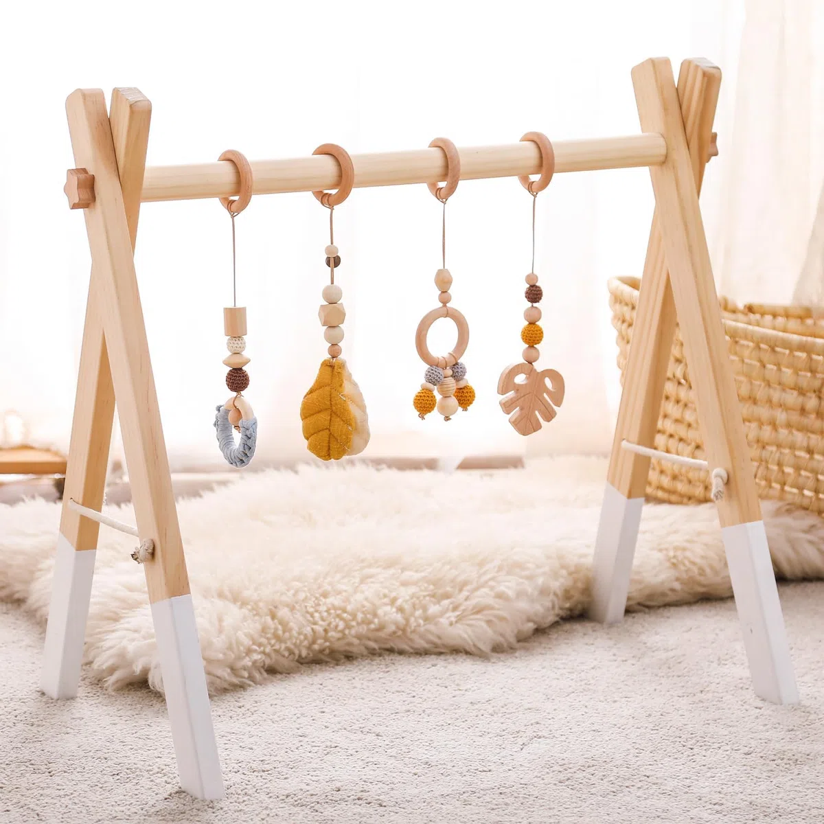 Spielbogen Baby Holz Baby Gym Holz Baby Spielbogen Neugeborenen Spielzeug Spielbogen Activity Center Baby Gelb Anhänger Design Abnehmbar Spielebogen Babies Holz