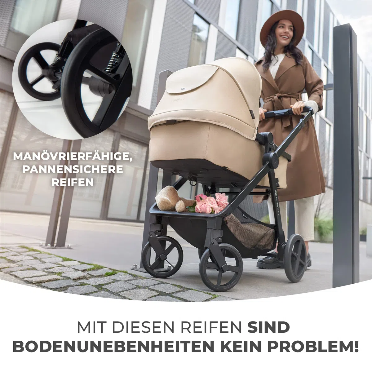 Kinderkraft 4 in 1 Kombikinderwagen Komplettset bis 22 kg mit Babyschale Regenschutz Fußsack wasserfestes Verdeck UPF50+ Schwarz
