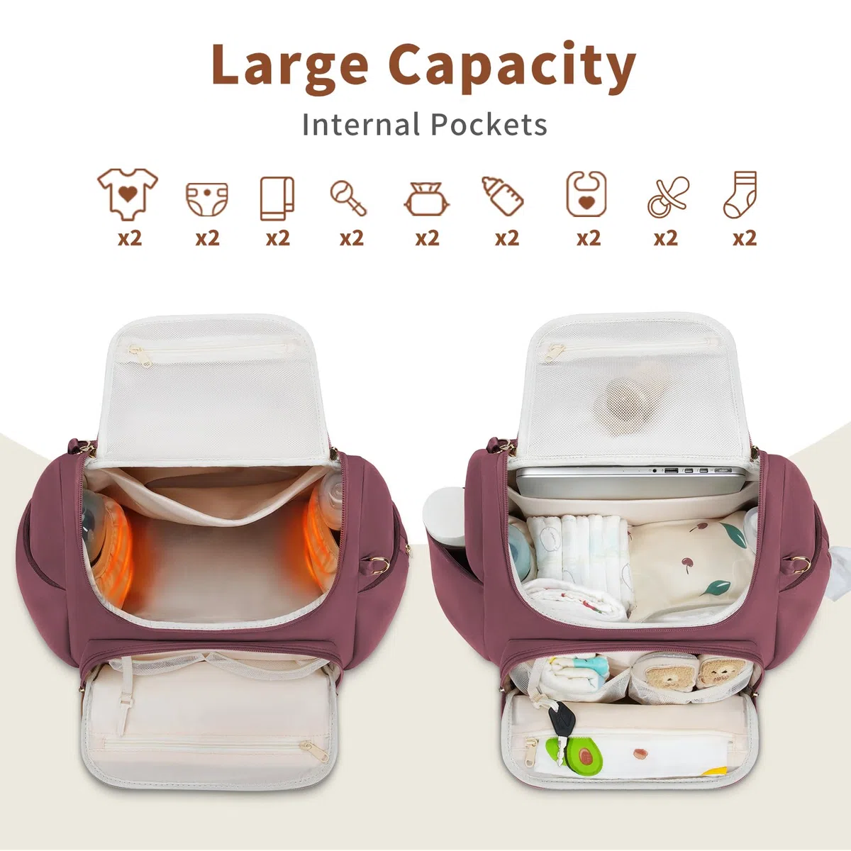 CEI-CEI Neopren-Wickeltasche, Rucksack, stilvolle Baby-Umstandstasche, Reisetasche für Mutter, mit isolierten Taschen