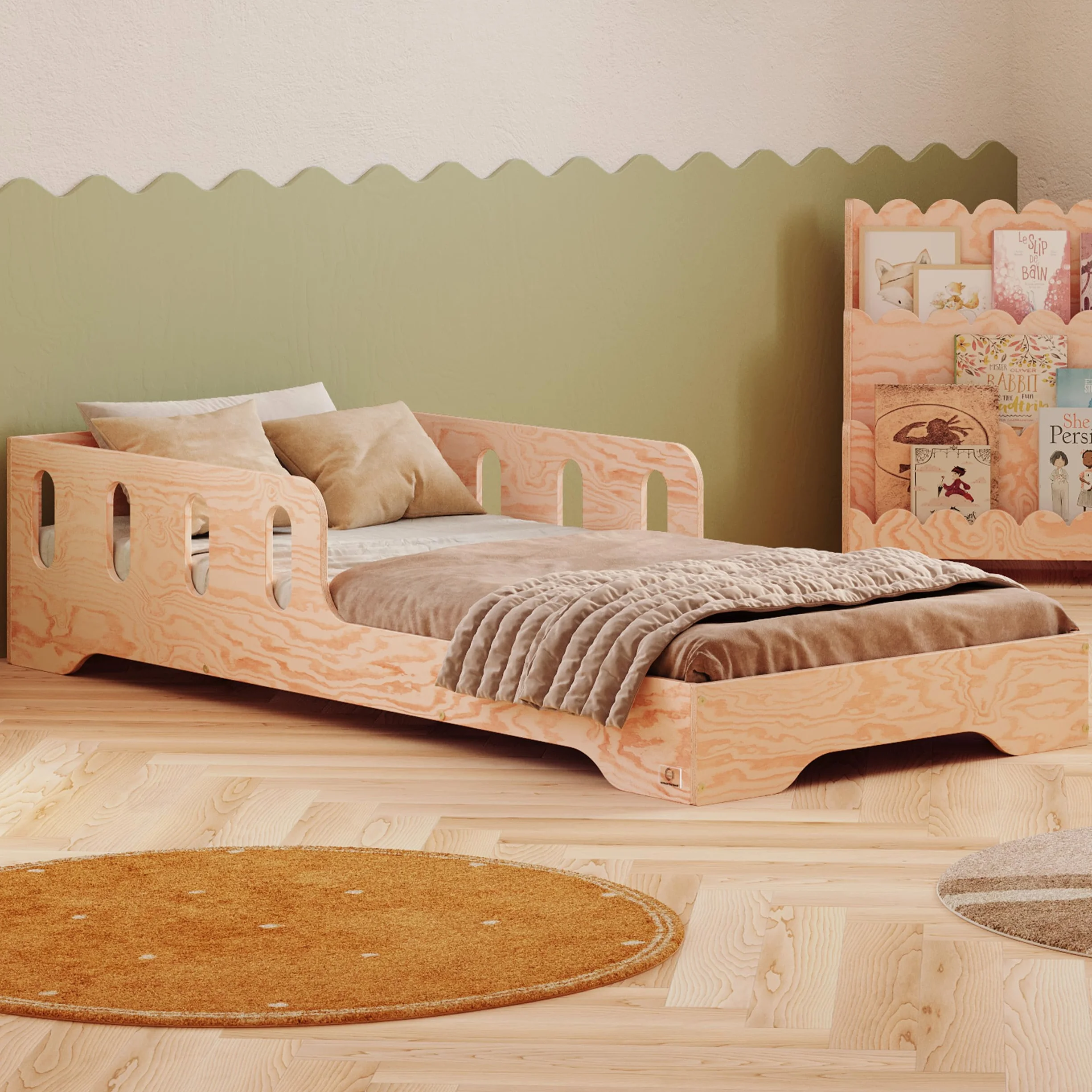 smartwood Kinderbett 140x200 cm - Montessori Bett mit Rausfallschutz & Lattenrost - Kinderbett aus Holz mit FSC-Zertifikat - Bodenbett für Jungen & Mädchen - Einfache Montage - TILA 6