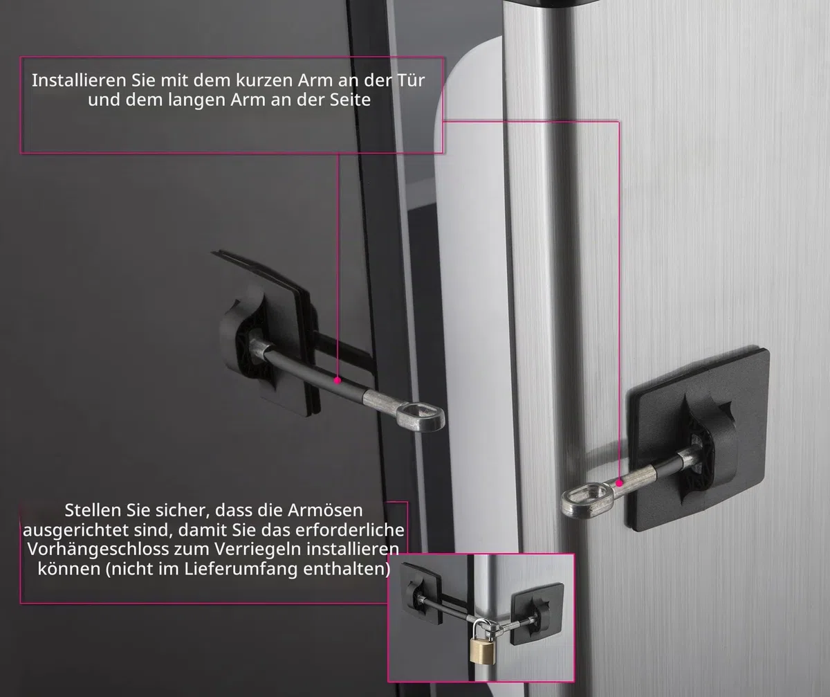 2er-Pack Kühlschrankschlösser mit Vorhängeschloss - Schlösser mit Schlüssel - Kindersicherung für Kühlschrank - Schwarz
