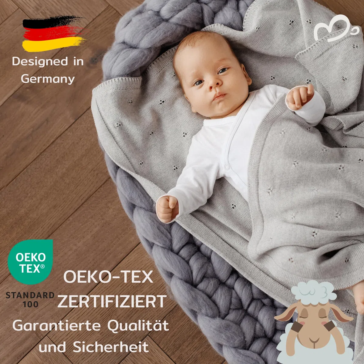 Babydecke 100% Merino Wolle I Baby Erstausstattung Neugeborene I Babydecke Winter 75 x 100 cm I Einschlagdecke babyschale Winter I Merino Decke I Wolldecke mit Geschenkbox