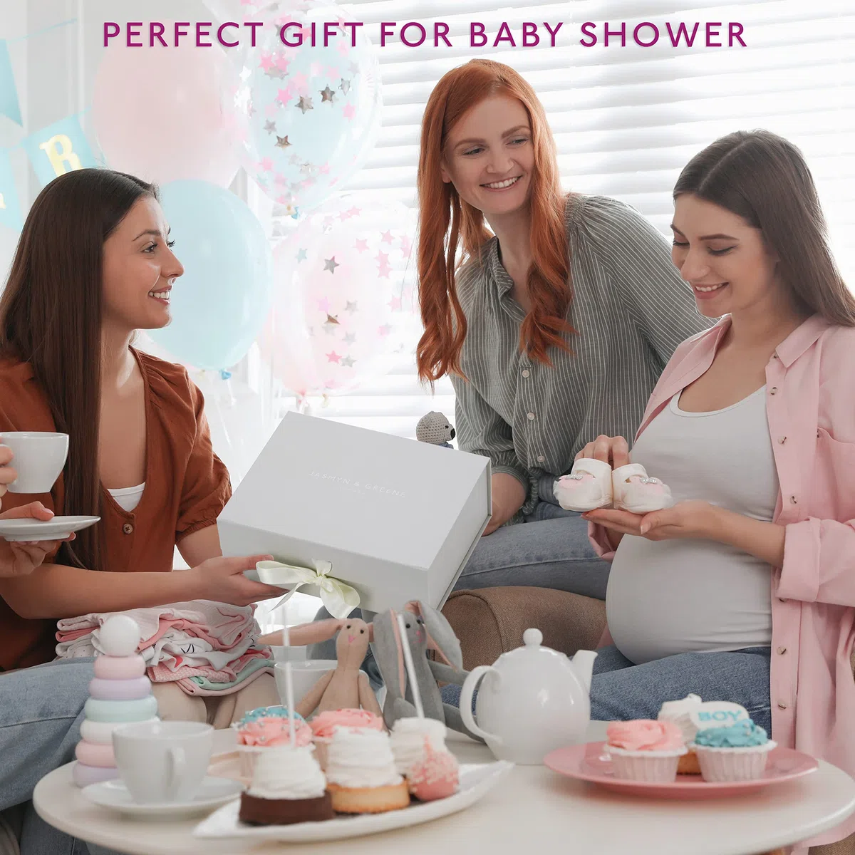 Jasmyn & Greene Geschenkkorb für werdende Mütter – 9 luxuriöse Babyparty-Geschenke für Mama und Neugeborene, Verwöhngeschenke für Frauen, Schwangerschaftsgeschenke für Mutter, die mit Lavendel