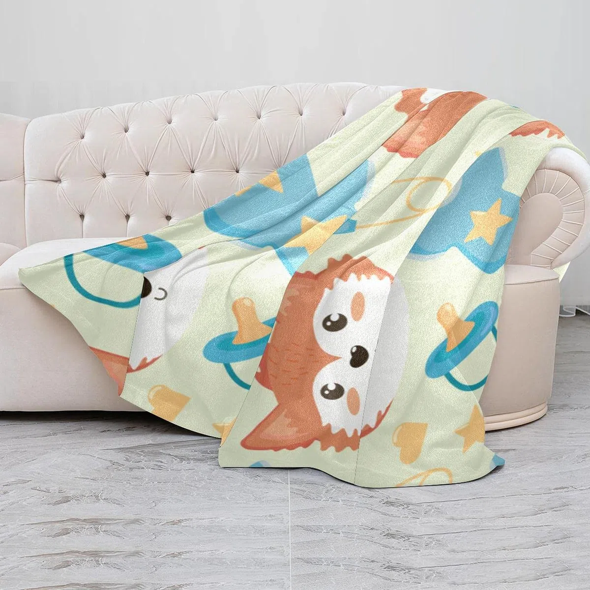 Niedlicher Baby-Fuchskopf, kurzer Schnuller-Fleece-Überwurf, superweich, luxuriöse Bettdecke