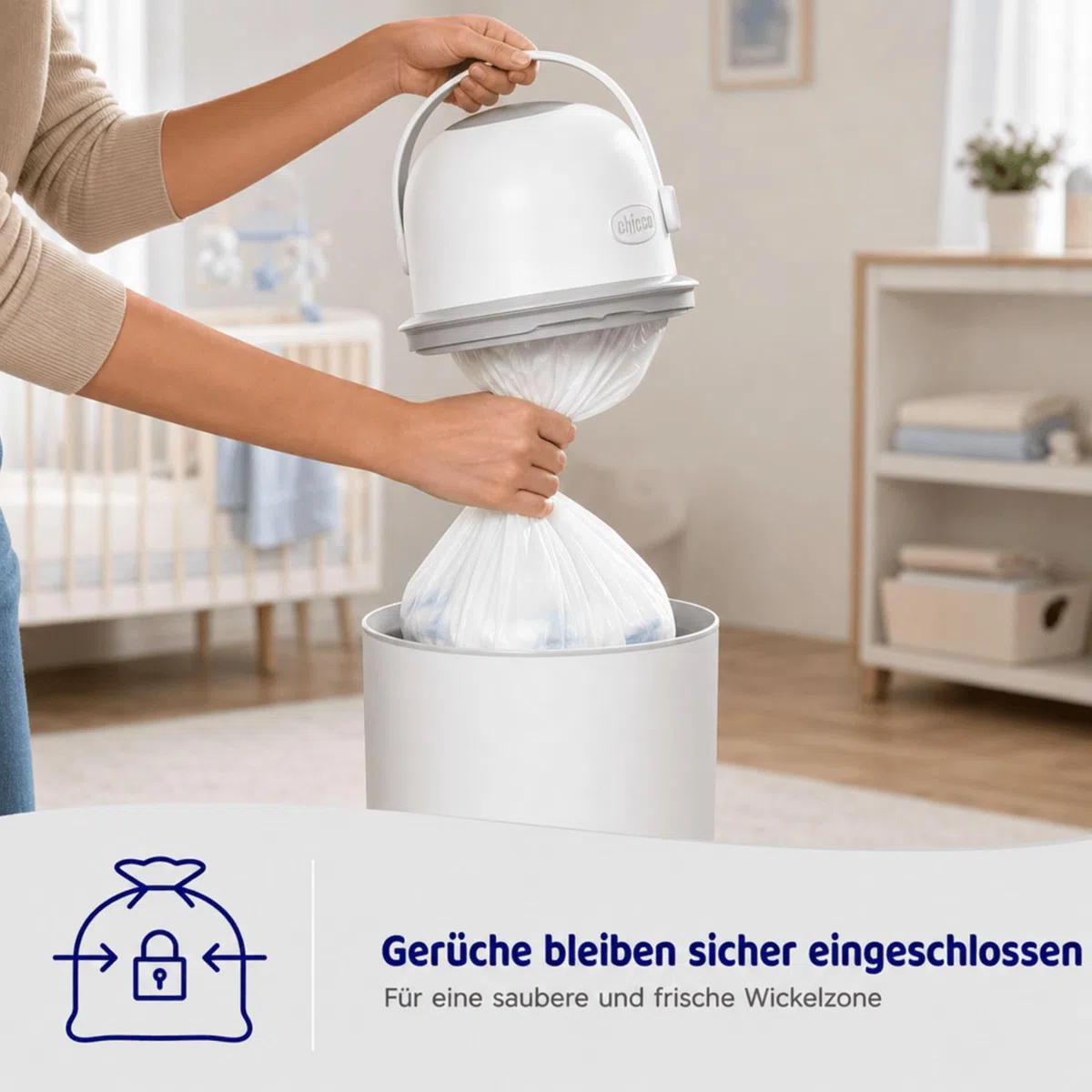 Chicco Windeleimer Nachfüllpack & Windel Blaubaer | geruchsdichte & auslaufsichere Beutel | Für saubere und geruchsfreie Wickelbereiche | Nachfüllkassette, Nachfüllfolie für Windeleimer