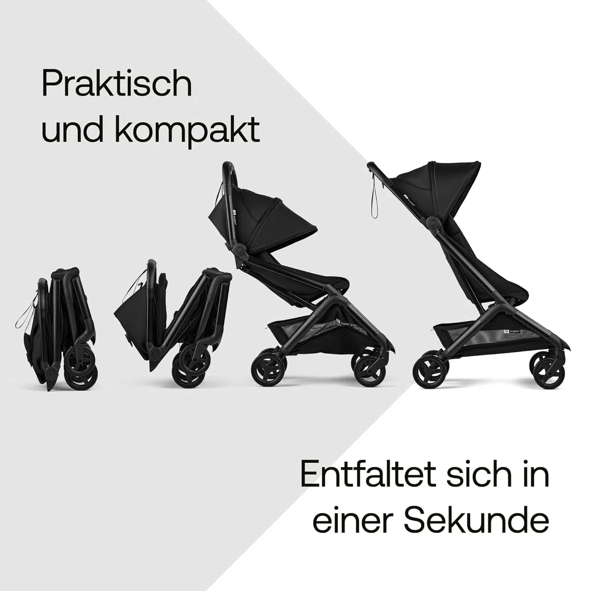Bugaboo Butterfly 2 Reisebuggy Set – leichter, faltbarer Kinderwagen mit Sicherheitsbügel & Regenabdeckung – Handgepäckgröße, mit Liegefunktion – ab 6 Monaten bis 4 Jahre – Heritage Black