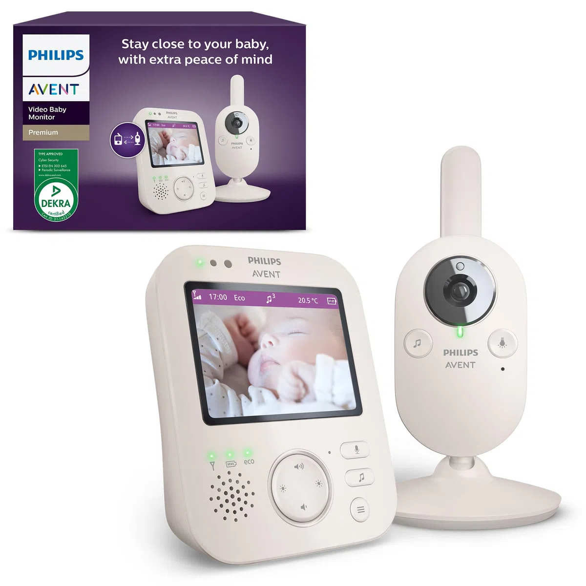 Philips AVENT Babyphone mit Kamera Premium 3.5" Display x4 Zoom Nachtsicht Schlafliedern Thermometer SCD891/26