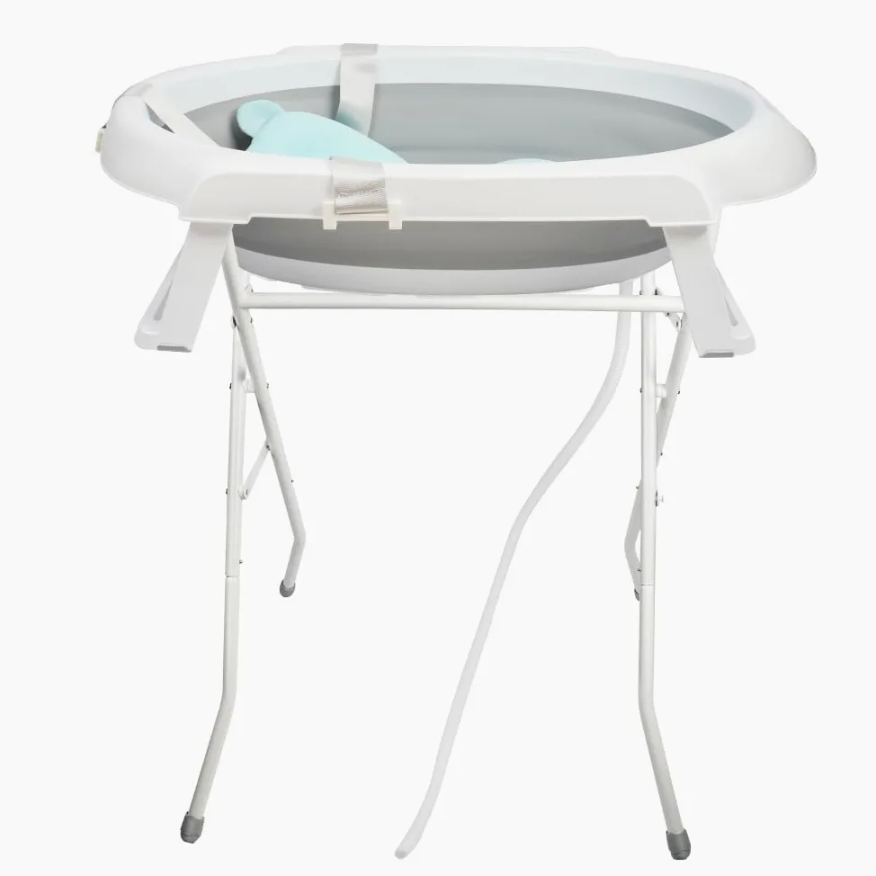Homewell Tragbare Babybadewanne mit Ständer und Aufbewahrungsbox, tragbare Reisedusche, Kinderbadewanne geeignet für Neulinge, kein Bücken, 66 x 61 x 82 cm (Grau)