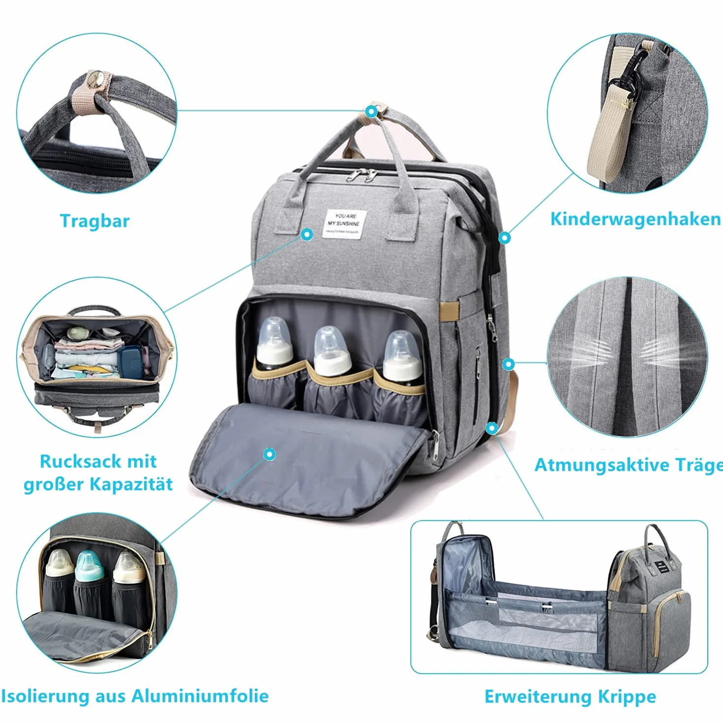 Baby Wickeltasche Rucksack,Diaper Backpack,Babytasche Reiserucksack mit Wickelauflage,Multifunktional Wasserabweisend Große Kapazität Wickelrucksack,Große, für Mama