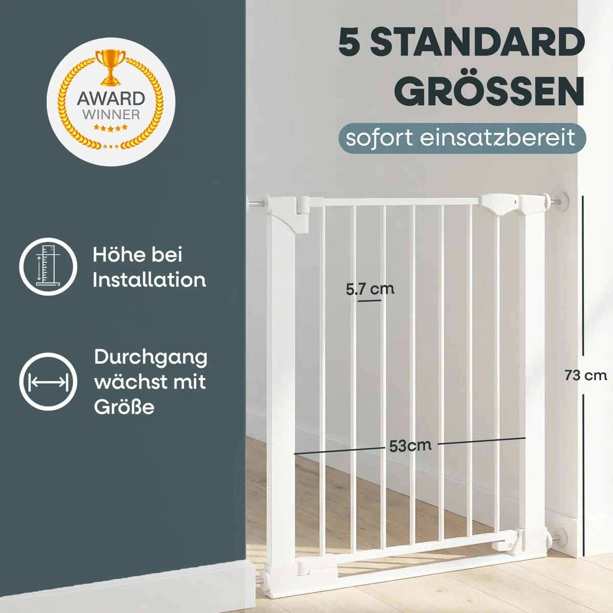 Safetots SafeStep Treppenschutzgitter ohne Bohren Weiß – Maximale Sicherheit für Babys & Haustiere – Visuelle Schließkontrolle – Beidseitig öffnend – Komfortables Tür- & Treppengitter 68cm - 75cm