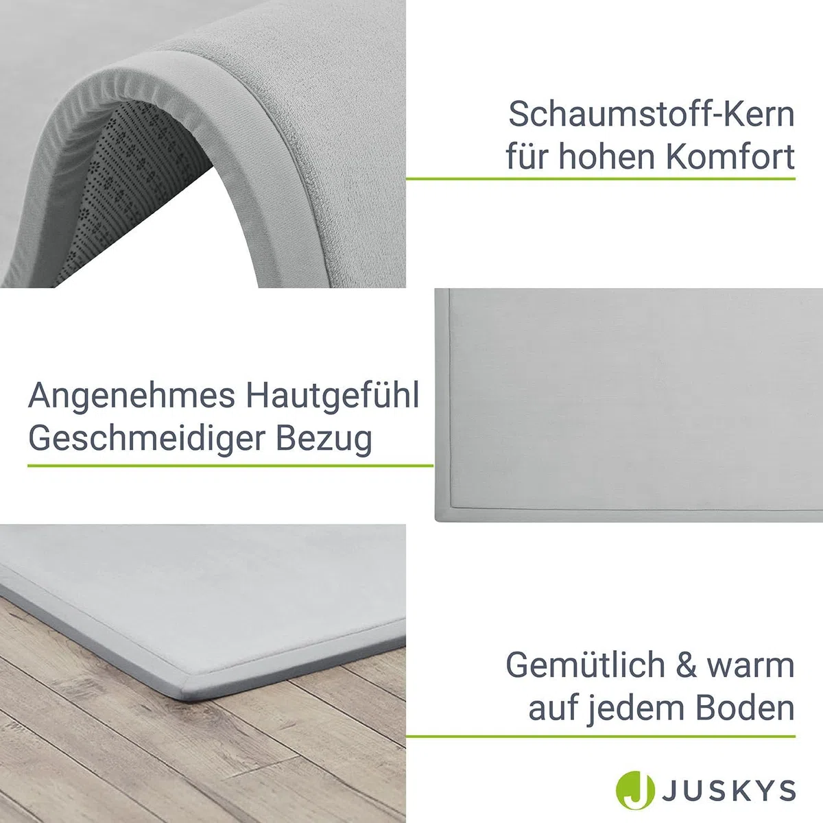 Juskys Krabbelmatte Spielmatte Krabbeldecke 220x180cm Samtmatte Teppich für Kind, Baby, Yoga - rutschfest, weich Kinderteppich Spielteppich in Grau