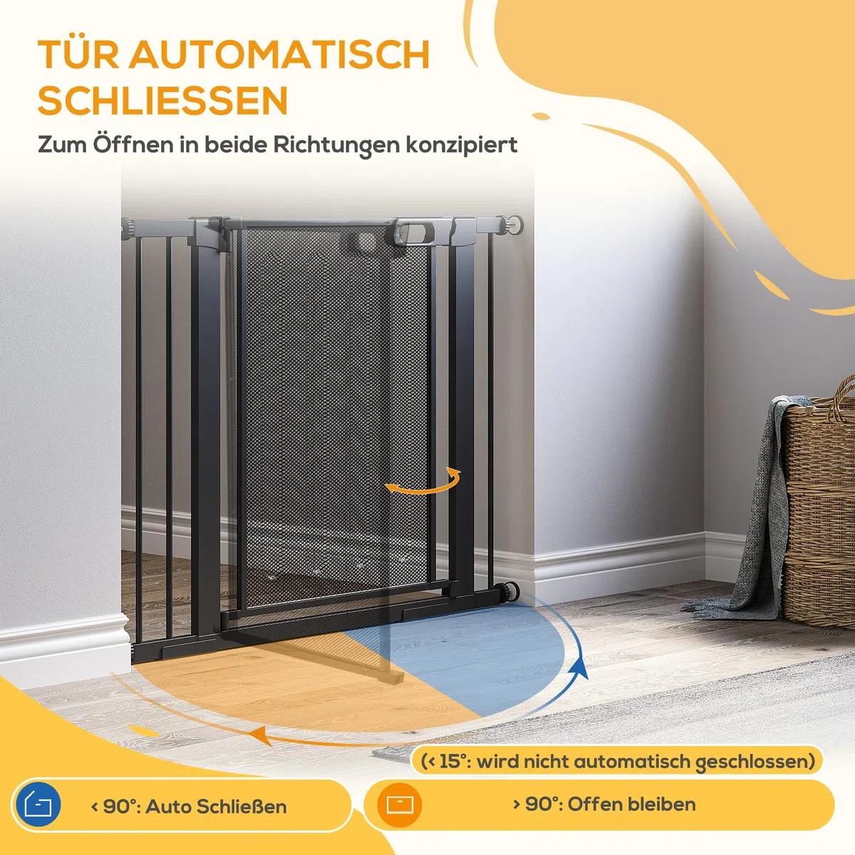 PawHut Türschutzgitter Türgitter ohne Bohren für Breiten 75-103 cm Schwarz | Treppenschutzgitter, Treppengitter, Stahl