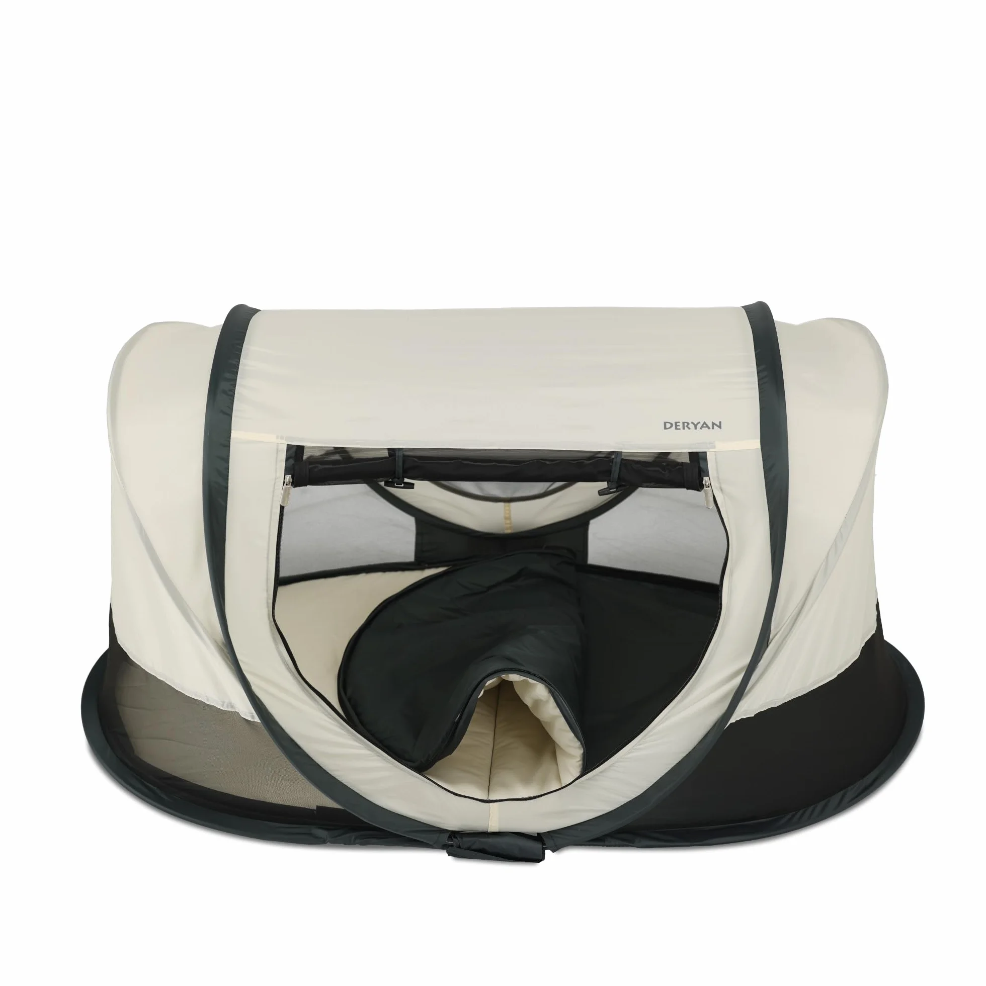 Deryan Scott Baby & Kinder Reisebett - ab Geburt bis 3 Jahre, Pop Up Kleinkindbett Babyzelt in 2 Sekunden aufgestellt, inkl. Moskitonetz & Reisetasche, Schnell & Kompakt Faltbar (Creme)