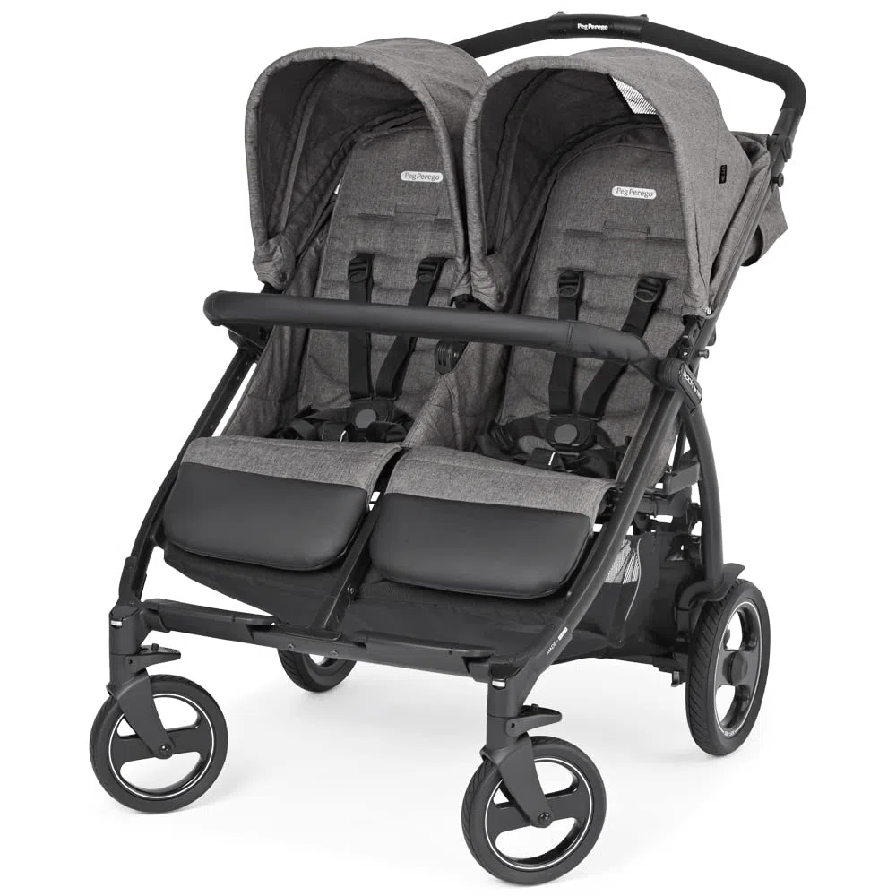 Peg Perego Book For Two Zwillingskinderwagen ab Geburt, Travel System, kompakter Verschluss, weiche Räder, Quarz