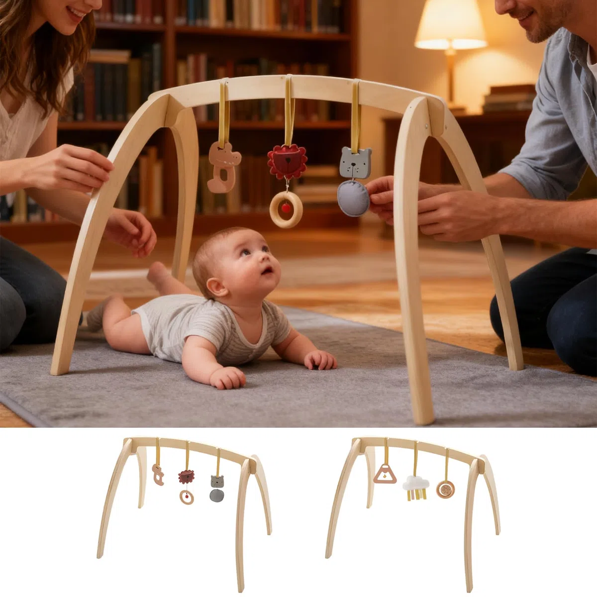 Boden-Aktivitätsbogen Holz, faltbar, Lernrassel | Natürliche Stimulation Baby-Spielbogen Für Kinder Mädchen Täglich Kinderzimmer Wohnzimmer Draußen Zuhause