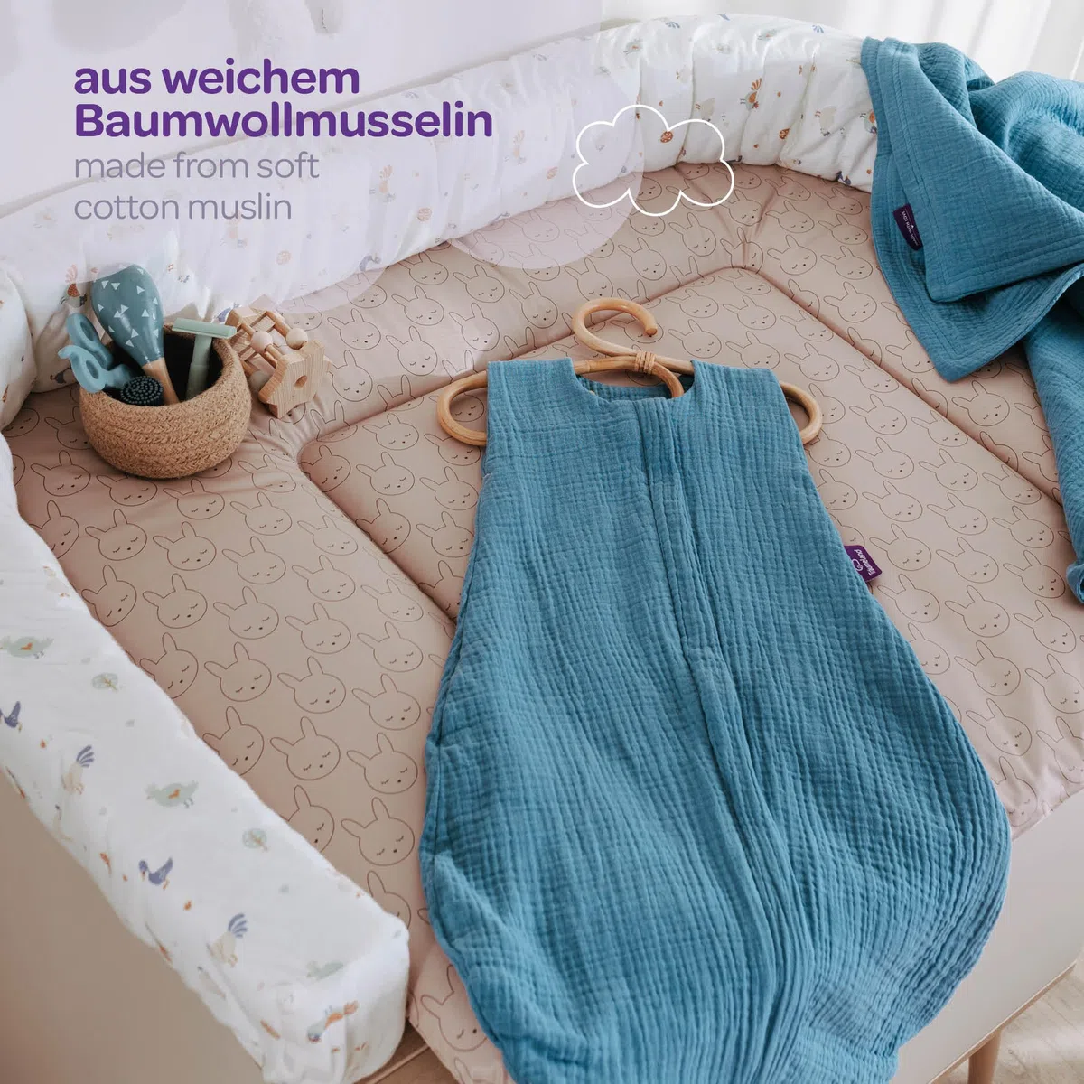 TRÄUMELAND – Baby Sommerschlafsack in pflaume 0.5 TOG, leichter atmungsaktiver Schlafsack aus Musselin für warme Sommernächte, Öko-Tex 100 zertifiziert, schadstofffrei & hautfreundlich