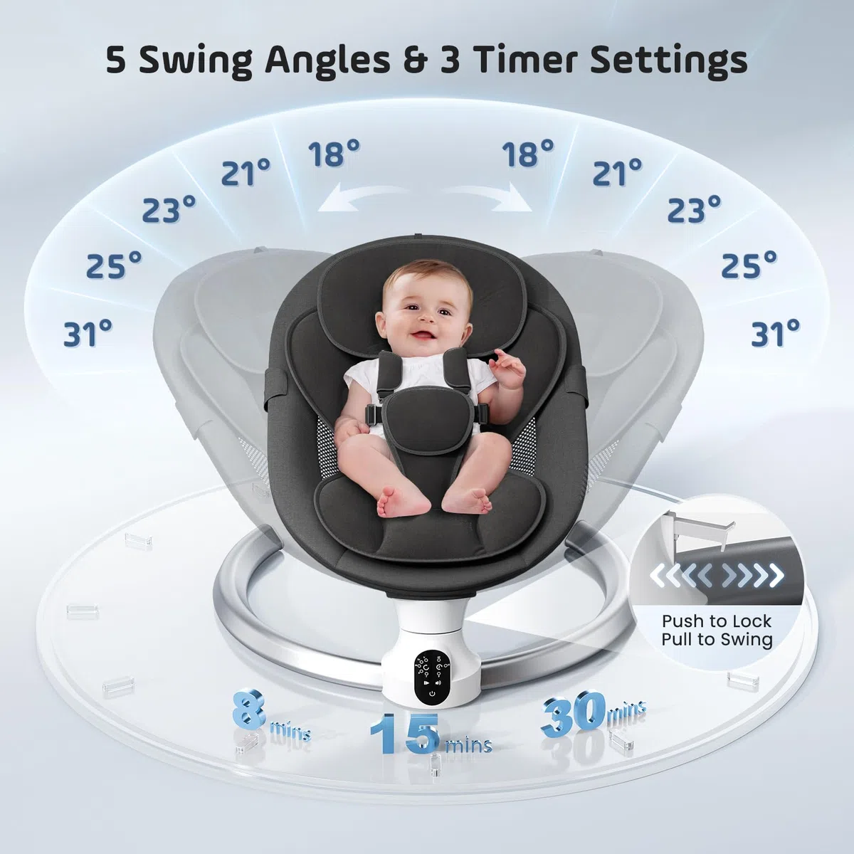 Elektrische Babywippe - Baby Schaukelstuhl für Neugeborene bis 9kg, 5 Schwinggeschwindigkeiten, Bluetooth & Musik, 3-fach Timer, Tragbar & Klappbar, Fernbedienung, Baby Schaukel für Zuhause