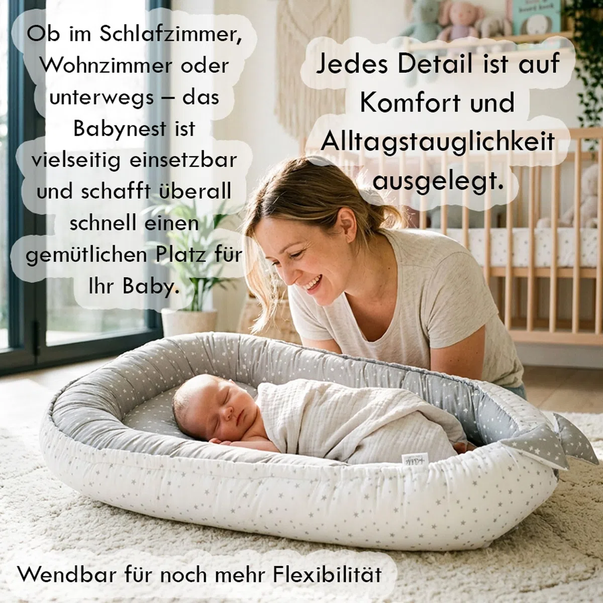PaLulli Babynest Babynestchen 50x90 cm Babykokon, 2seitig, 100% Baumwolle, Nestchen für Babybett, Kuschelnest, Kissen, Reisebett für Baby und Säuglinge (Sterne F)