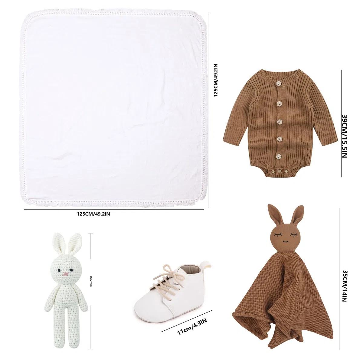 5-teiliges Baby-Set mit Baumwolldecke, beruhigendem Handtuch, Häkelspielzeug und Zubehör für Neugeborene