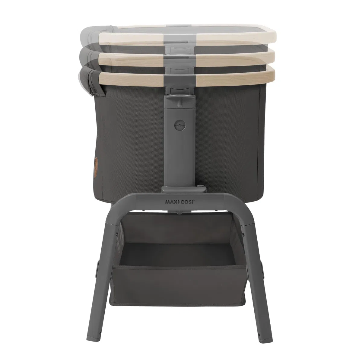Maxi-Cosi Iora Beistellbett Baby, Faltbares Co-Sleeper, 0–6 Monate, max. 9 kg, 4 Neigungs- und 5 Höhenstufen, Leichtes Schieben, Bequeme Matratze, Großer Korb, Leicht zu Tragen, Beyond Graphite