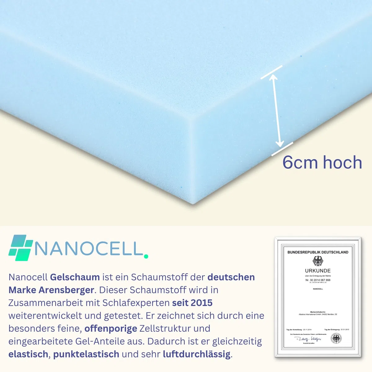 Arensberger Reisebett Matratze für Kinderbetten, Kinderreisebett 60x120 cm, 6cm Hoch, faltbar klappbar, Gelschaum, waschbarer Bezug, Tragetasche, Babybettmatratze, Babymatratze Kindermatratze, Öko-Tex
