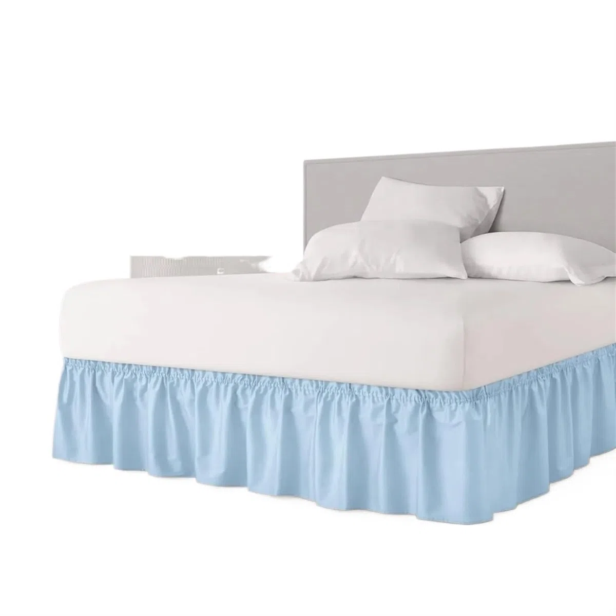 Bettrock Dicker, umwickelter Bettvolant mit Staubrüschen, leicht anzubringen, elastischer Riemen mit Plissee aus Stoff, maschinenwaschbar(Light Blue,203x220x70cm)
