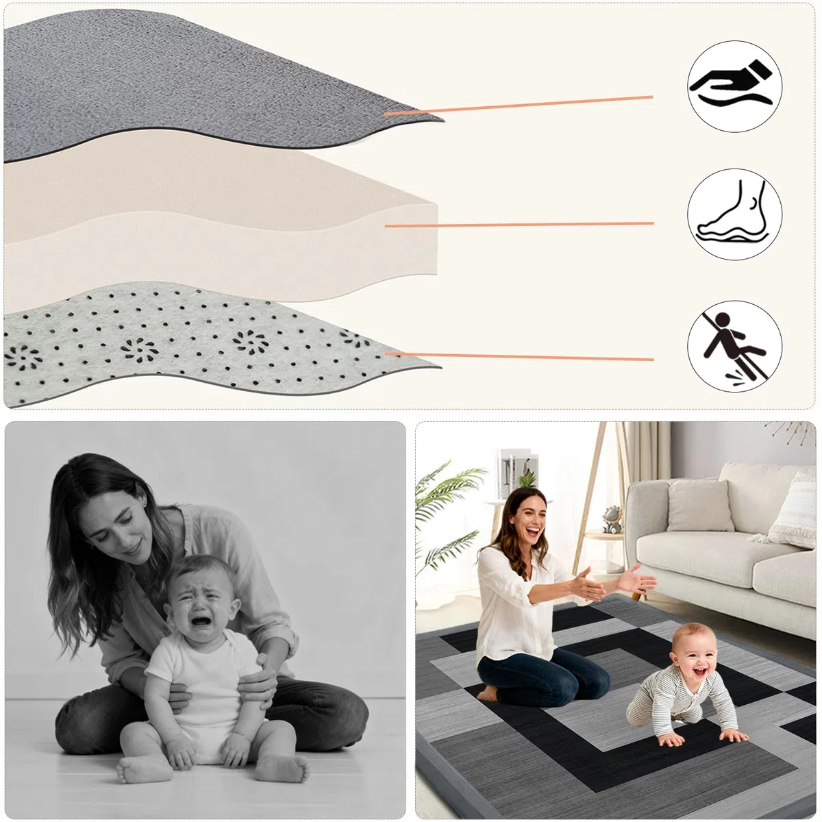 Spielmatte Baby/Krabbelmatte Baby, Teppich für Kinderzimmer mit hochwertigem Memory-Schaum, 2 cm Dick Krabbelmatte Baby, Krabbeldecke, Tatami Matte 190 x 300cm