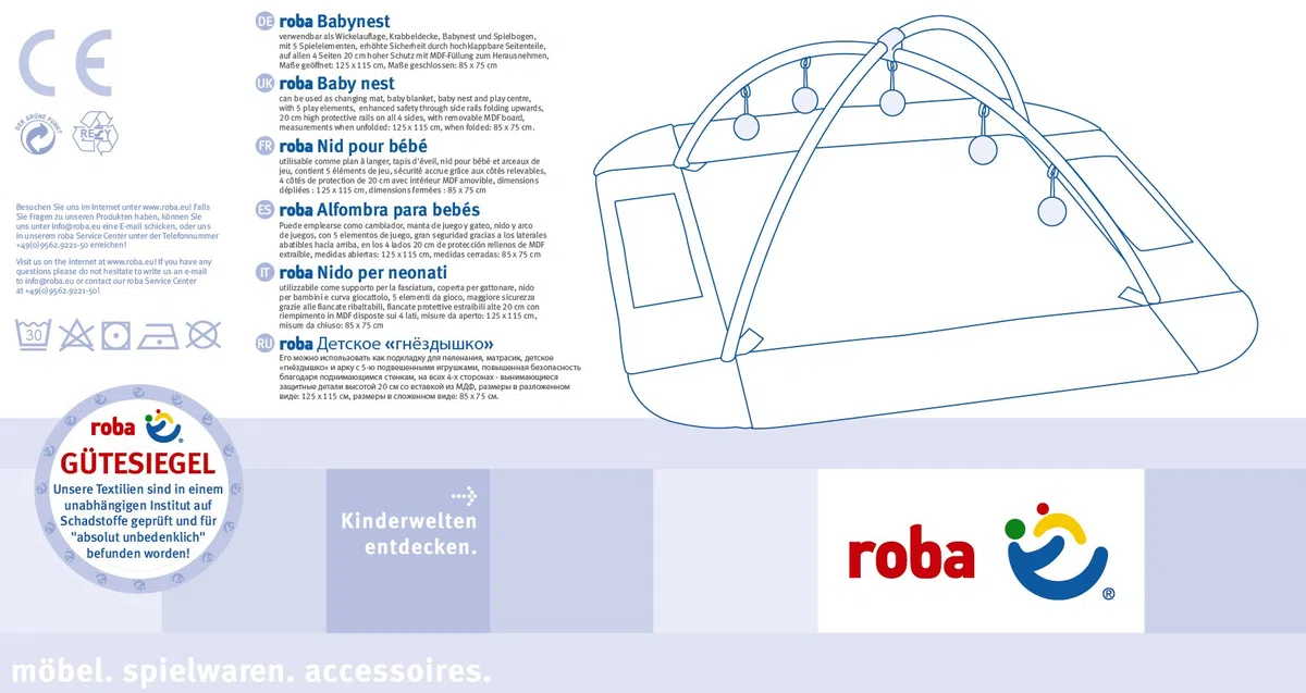 roba Baby Nest 4in1 'Adam & Eule', sichere Wickelauflage mit Absturzsicherung, Kuschelnest, Spiel- & Krabbeldecke, Activity Center mit Spielbogen & Spielelementen & Laufgittereinlage