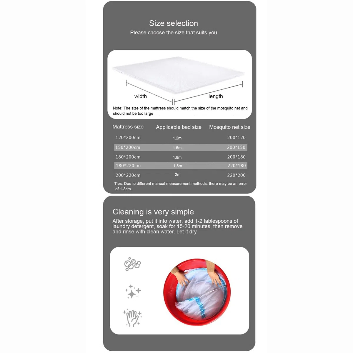 Pop-Up Moskitonetz Sommer-Betthimmel Faltbar Tragbar Moskitonetz Installation Bed Dream Tents Schlafzelt für Einzel- Bis Kingsize-Betten,Gray,200x220cm