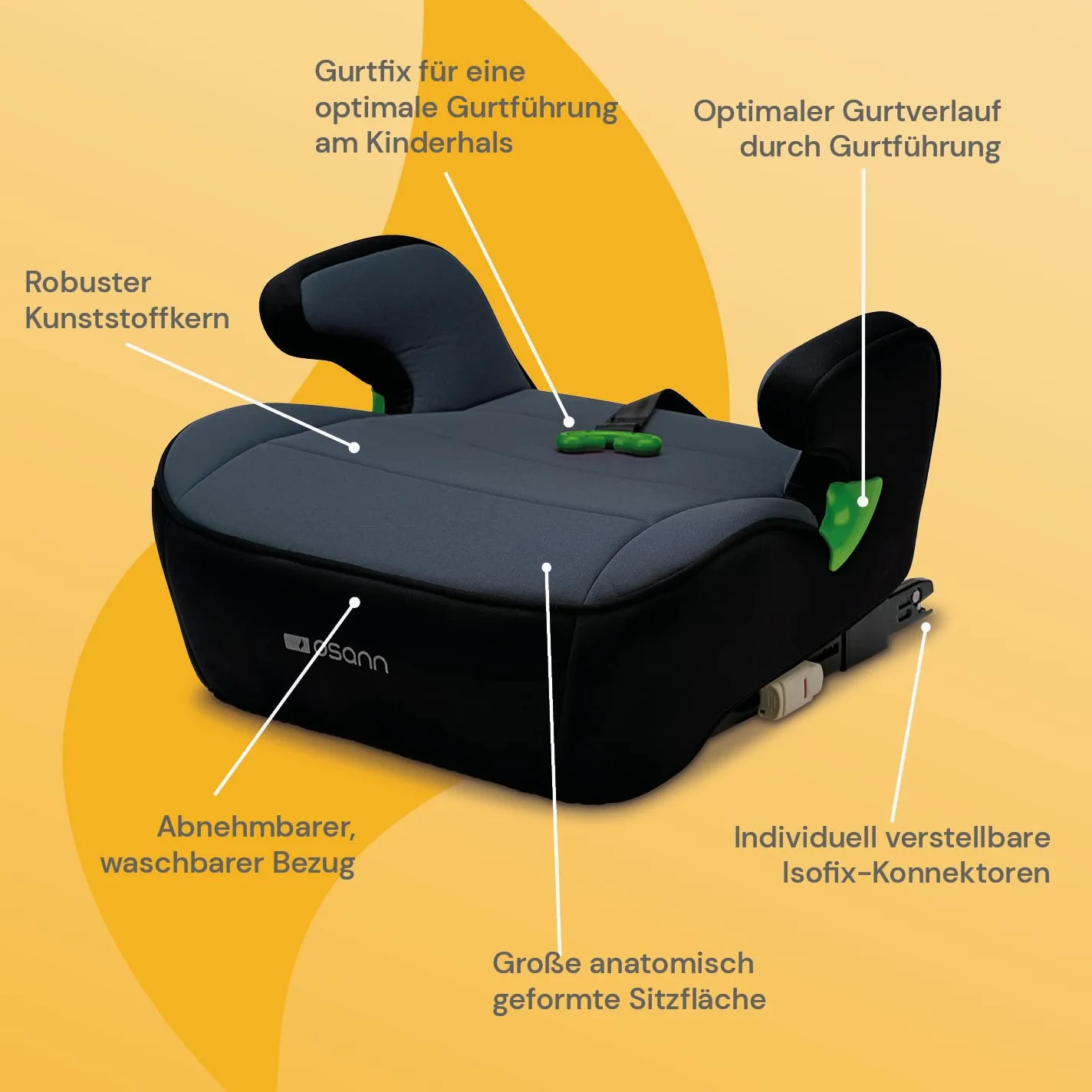 Osann Junior Isofix Gurtfix i-Size Sitzerhöhung mit Isofix Auto Kinder 126-150 cm Nero