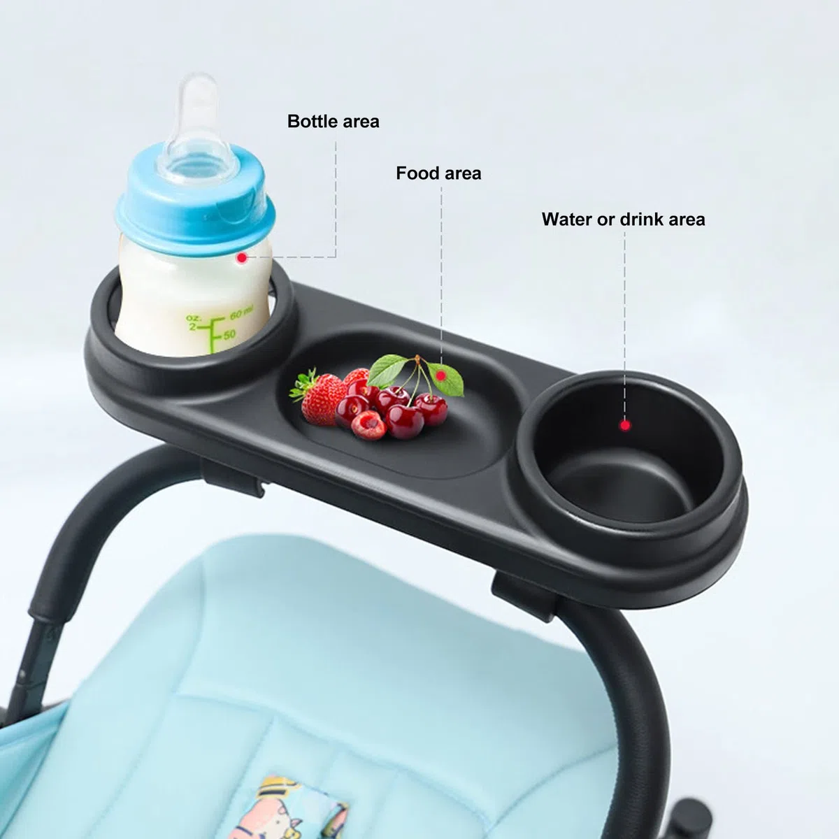 Universal-Kinderwagen-Snack-Tablett, Kinderwagen-Becher-Unterstützung mit Tablett-Befestigung für kleine Dinge, Babywagen-Zubehör für Kinderwagen
