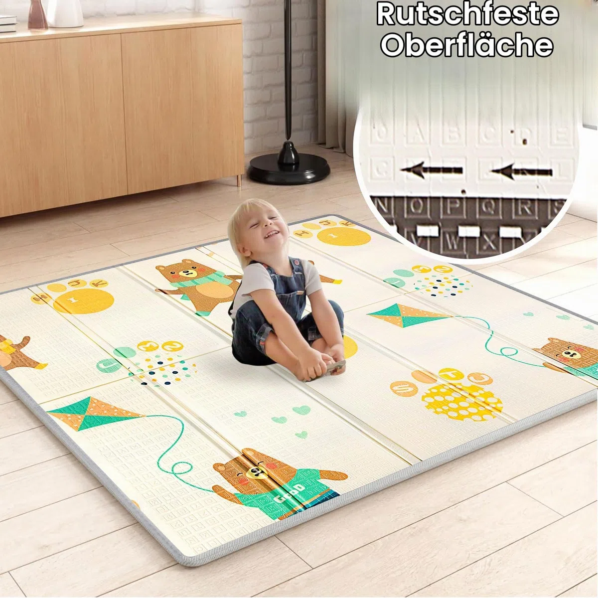 Laufgitter Baby mit Matratze 120x120cm Laufstall,Laufgitter Baby Atmungsaktivem Netz an Vier Seiten,mit 4 Rutschfeste Saugnäpfen Laufstall Faltbar mit Schaum Matte,Reißverschlusstür