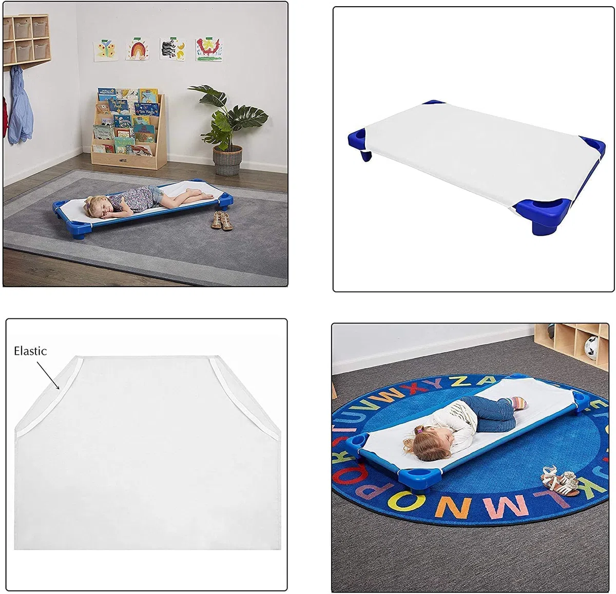 Spannbettlaken für Kleinkinderbett, Vorschule, Mattegröße 4, elastische Schlaufen, 100 % Baumwolle, weiche Babypflege-Bettlaken, 12 Stück, hellblau (58 cm B x 101 cm L)