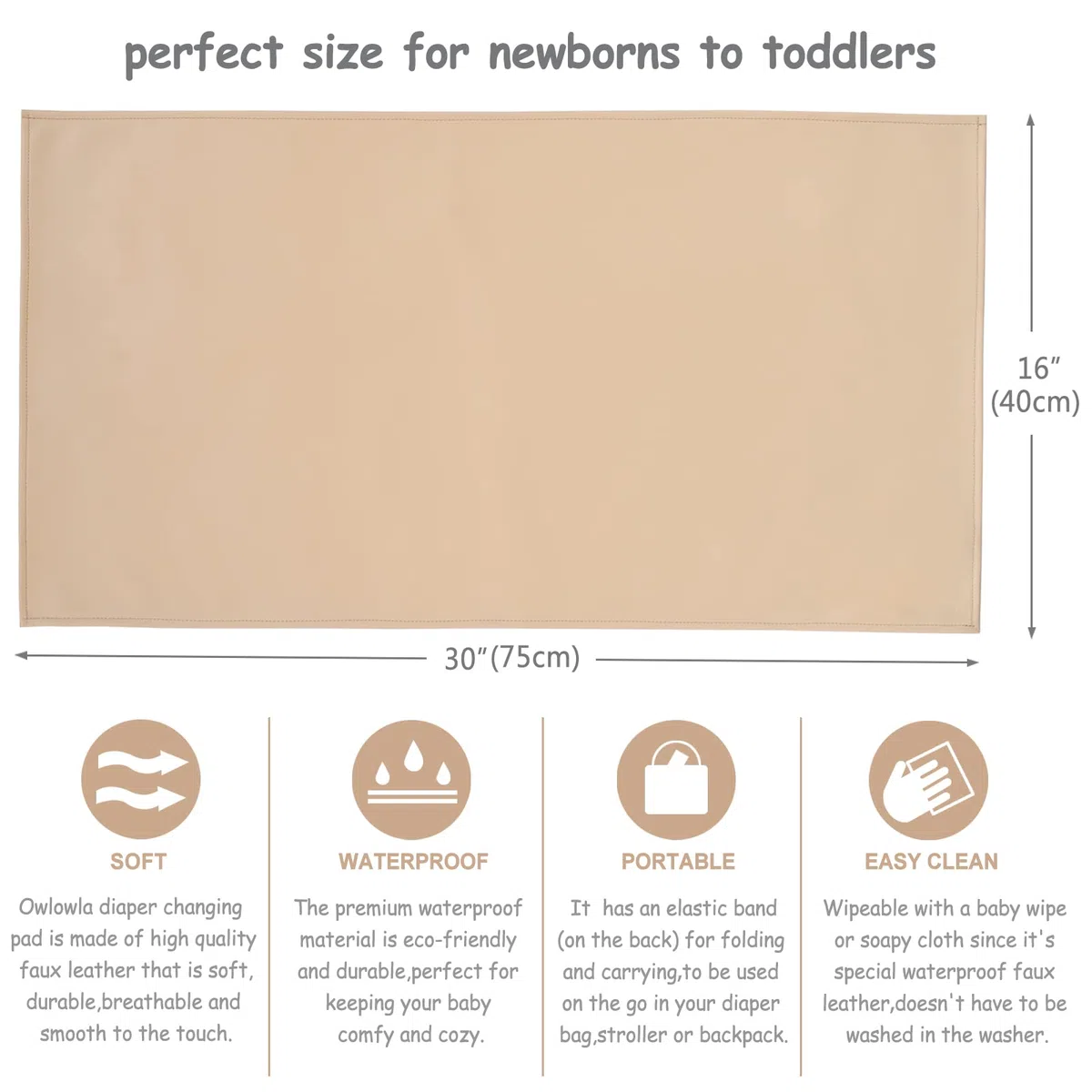 Baby-Wickelunterlage, tragbare Wickelunterlage, Reise-Wickelunterlage für Babys und kleine Kleinkinder, Beige und Schwarz