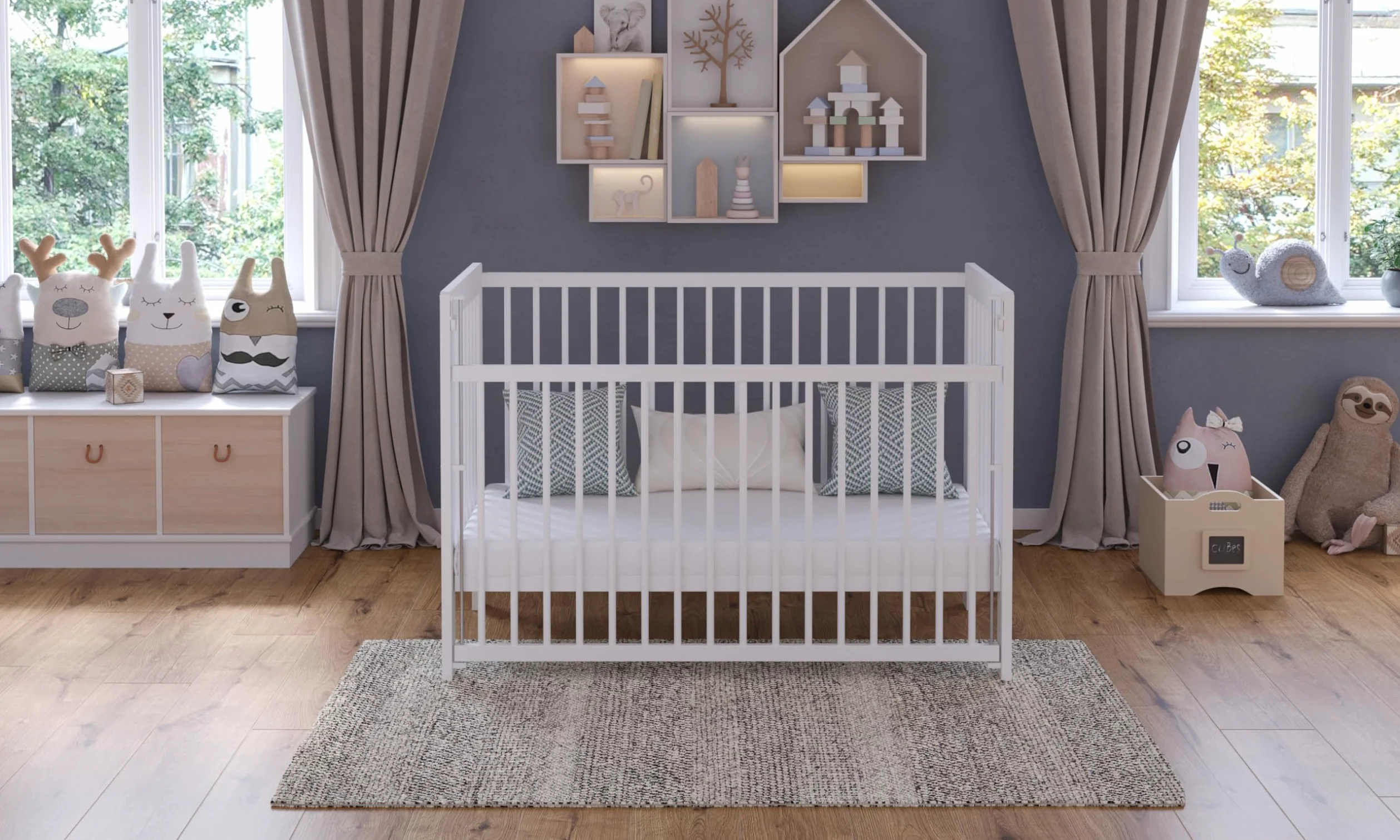 Love For Sleep Babybett Beistellbett 120x60cm mit Sicherheitsbarriere Umwandelbar Weiß NOVA Kinderbett Baby Bett Holz - Kinderbett Babybett, Mitwachsend Gitterbett Baby Bed