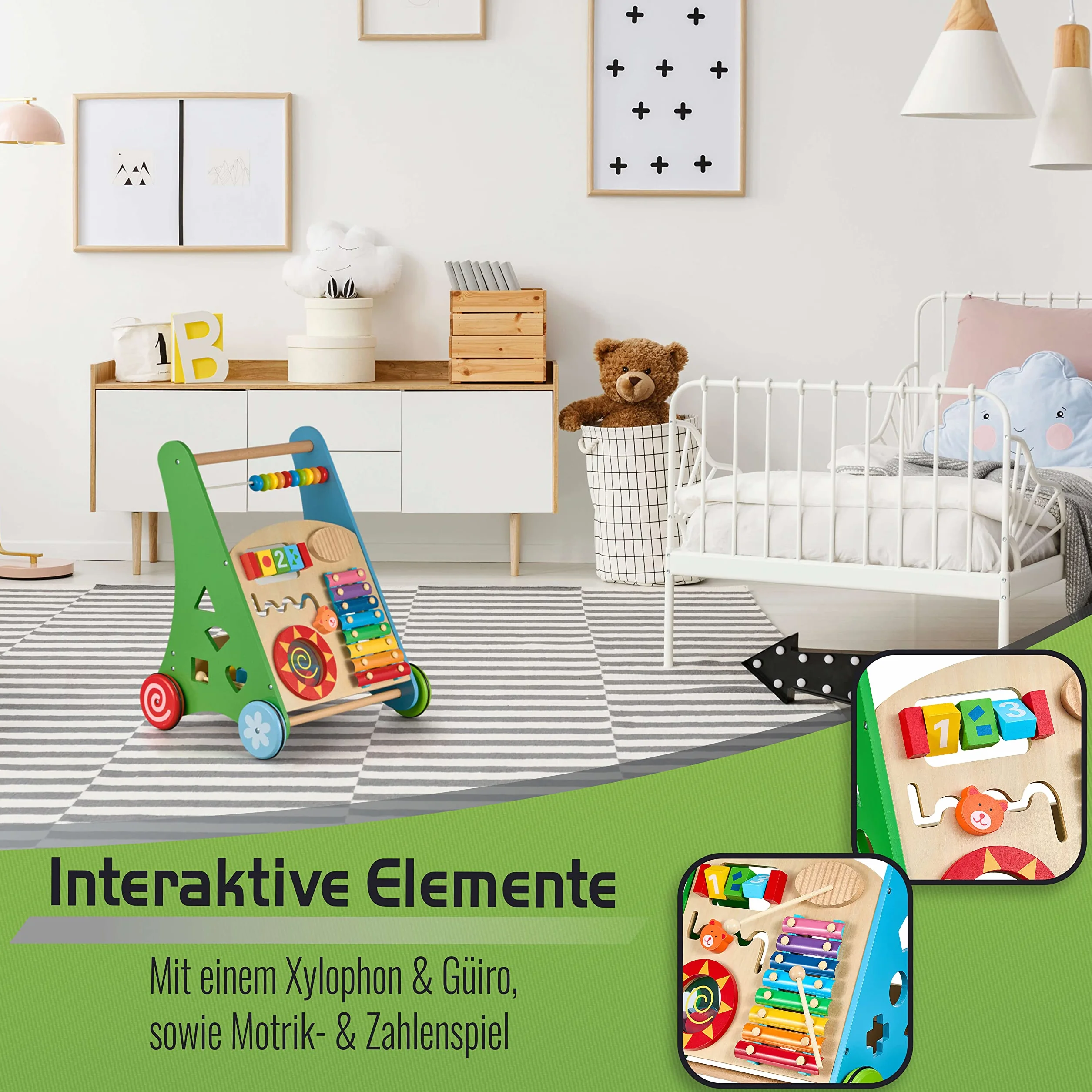 Balinco Lauflernwagen Holz, Lauflernhilfe Baby, Babywalker, Gehhilfe Baby, Lernlaufwagen, Motorikwagen, Kippsicher & Stabil, Handgefertigt, Echtholz