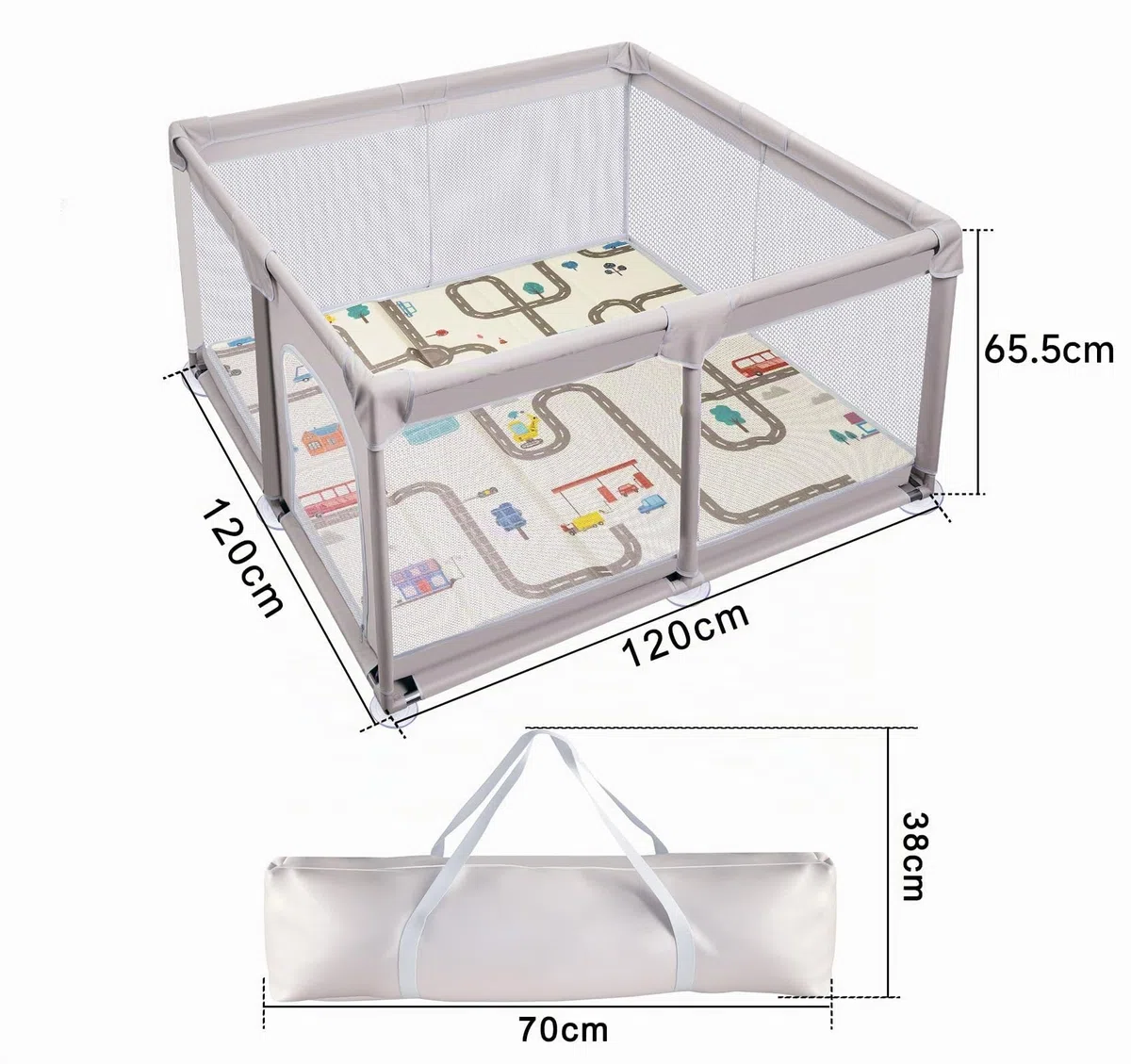 Faltbarer Baby-Laufstall 120x120 cm mit Spielmatte,Anti-Kollision Schaum Absperrgitter mit atmungsaktivem Netz–Der sichere Spielpark für Kind |Perfekter Laufgitter zum Krabbeln, Laufen & Spielen