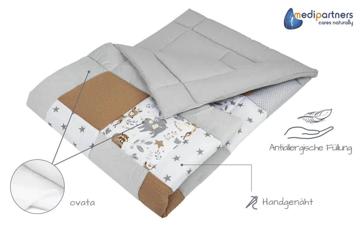 Medi Partners Krabbeldecke für Baby Spielmatte 100% Baumwolle Krabbelmatte - 120x120cm Krabbeldeck Dick Weich Decke Laufgittereinlage Babydecke Minky Waffel Spielbogen (REH)