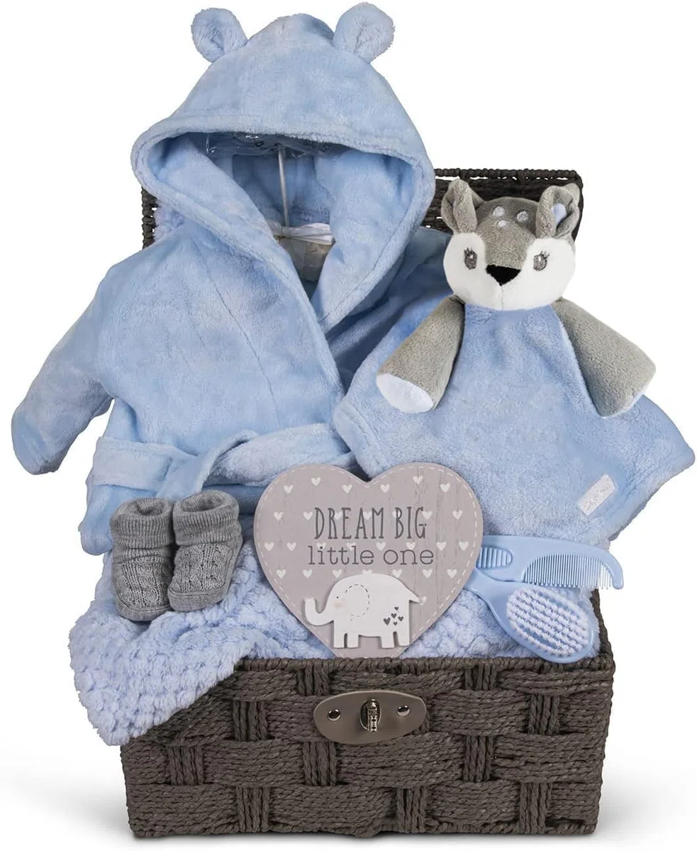 Baby-Geschenkset, Korb für Jungen, groß, Geschenkkorb für Jungen, Neugeborene, Hirsch, Schmusetuch, Babyparty, speziell, einzigartig, weich