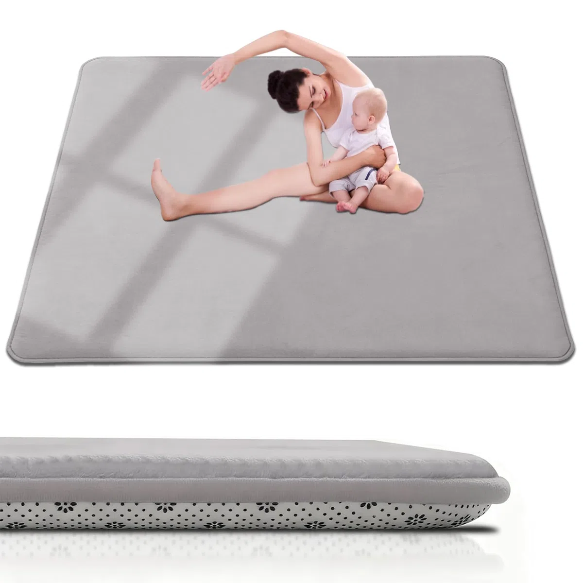 2cm Dicke Krabbelmatte Baby Spielteppich Rutschfester Tatami Matte 160 x 160 cm Extra dick und Spielmatt, Silbergrau Teppich für Wohn und Kinderzimmer