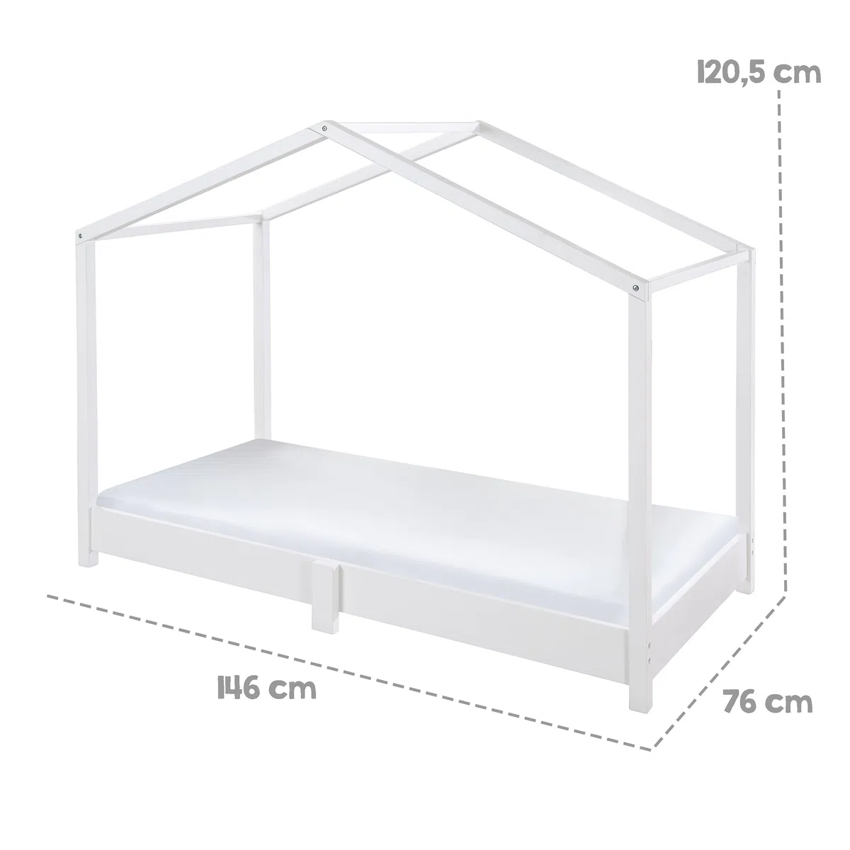 roba Hausbett 70 x 140 cm - Bodenbett für Kinder nach Montessori Prinzip - Erweiterbar durch Lattenrost, Matratze und Hausbettbezug - Holz weiß lackiert