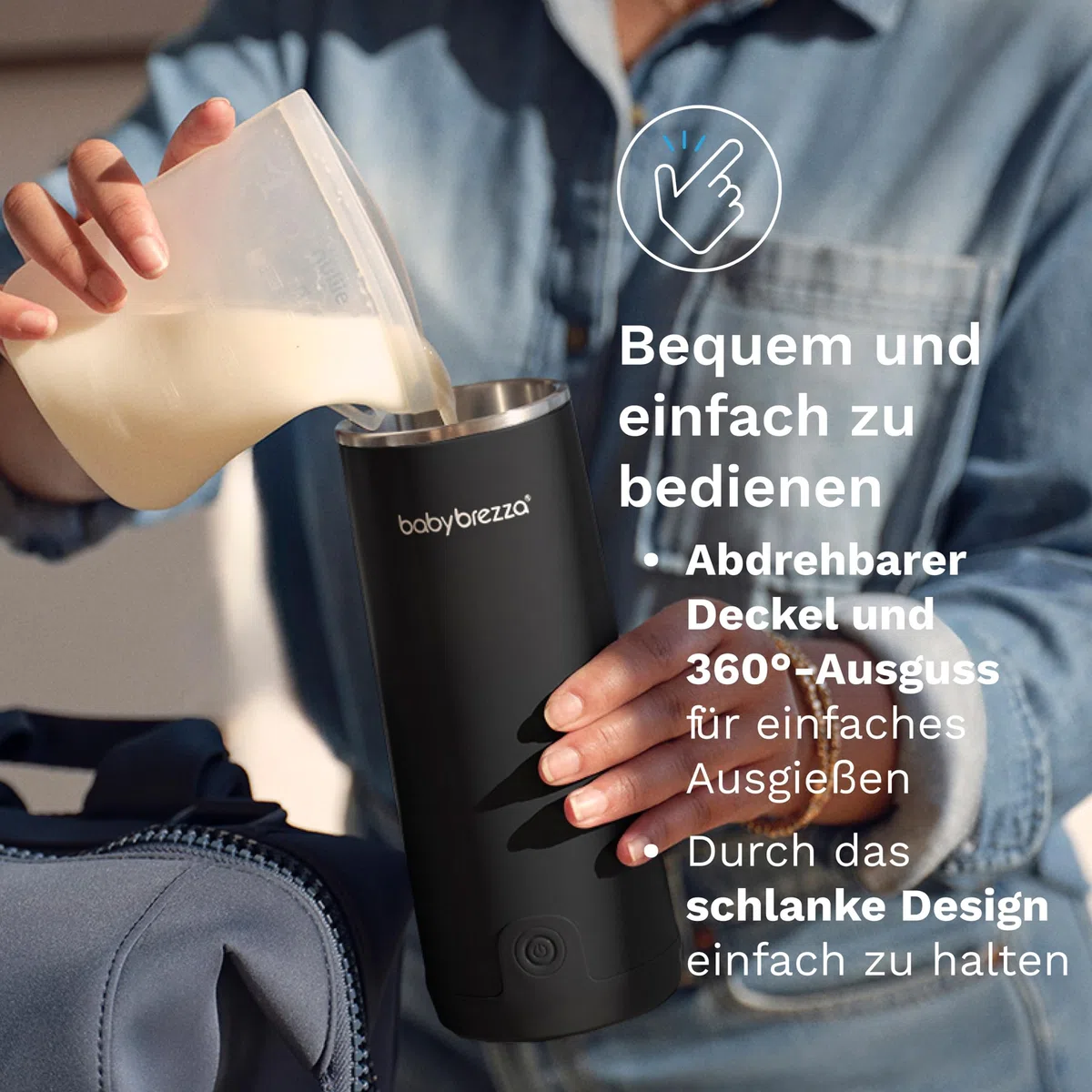 Baby Brezza SuperFast Superschneller tragbarer Muttermilch- und Wasserwärmer für die Reise Schwarz – 67% schneller – Kabellos & wiederaufladbar über USB-C – Edelstahl – 4 Temperaturstufen – 270 ml