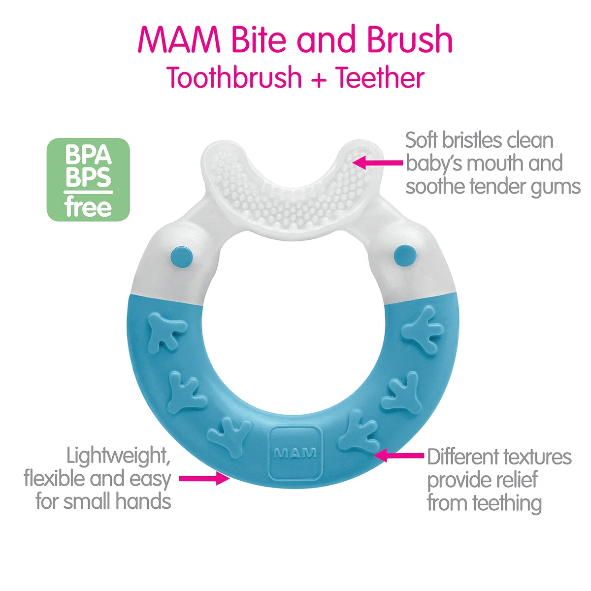 MAM Bite and Brush Teether, Blue, 3 Plus Months