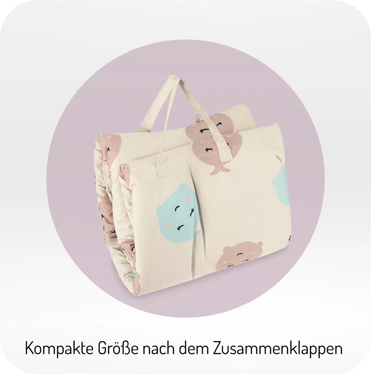 Momi Sensorische Patchwork-Matte VOLPI für Babys und Kleinkinder 120 x 160 cm, Spielmatte und Krabbeldecke für Mädchen und Jungen, faltbar zu einer Tasche mit Tragegriffen