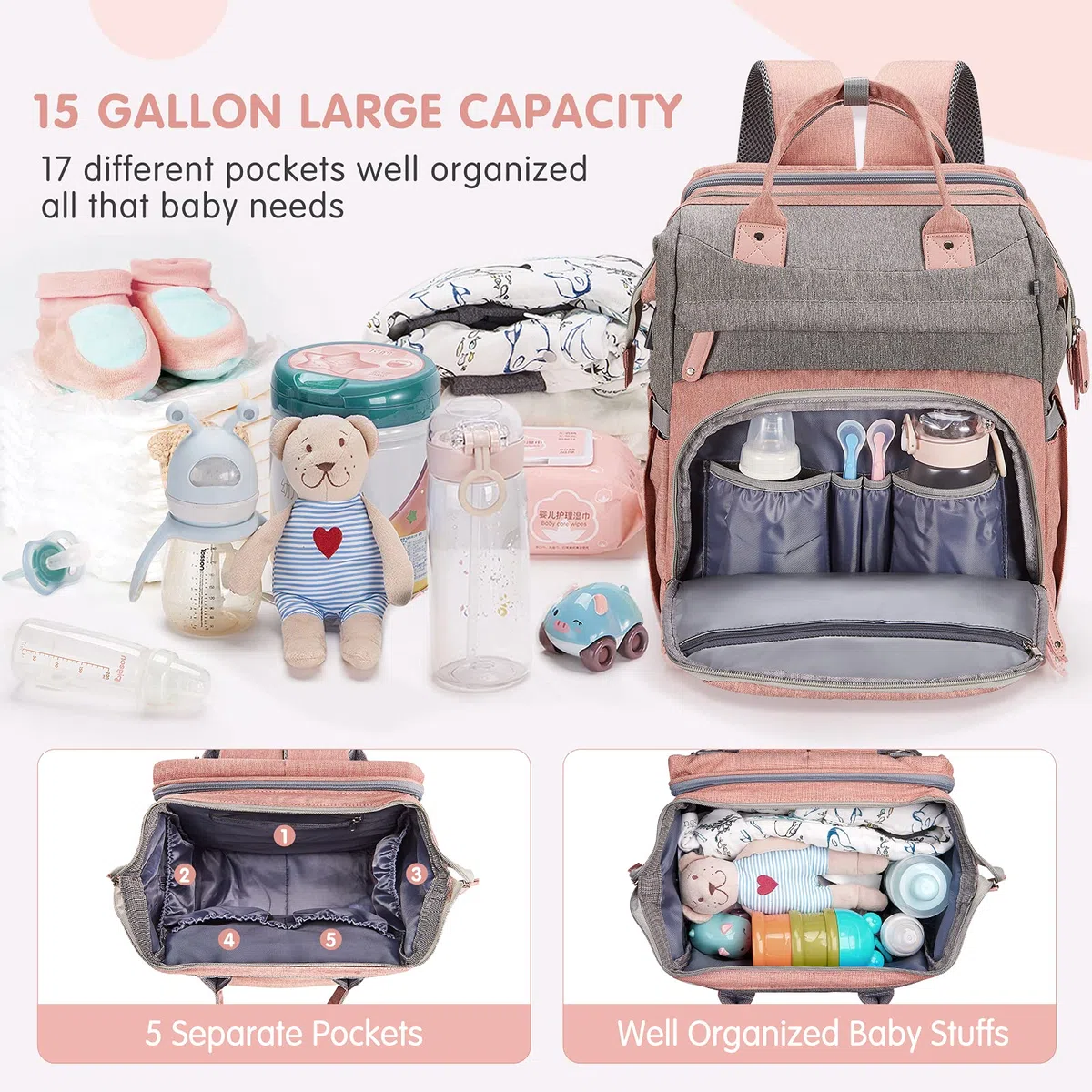DERJUNSTAR Wickeltasche, Baby-Wickelrucksack mit Wickelstation