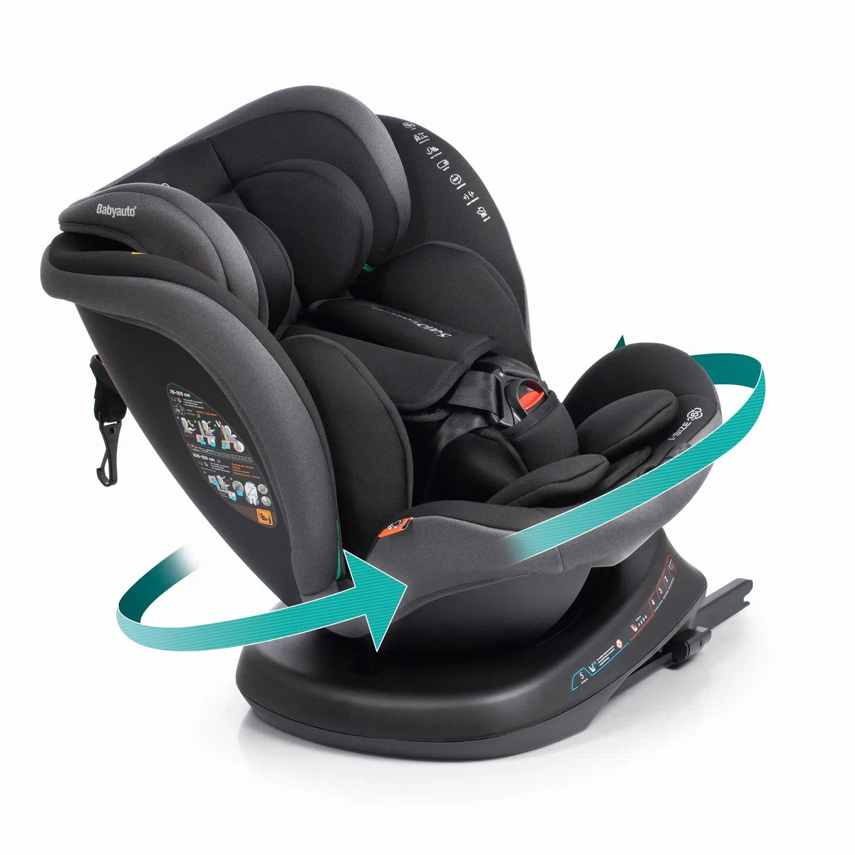 BABYAUTO - Autositz RODIA PLUS GR. 0+/1/2/3-40 - 150 cm – Alter: von Geburt bis 12 Jahre – 0 – 36kg – Rückwärtsgerichtet bis 18kg - Drehbar – ISOFIX- Top Tether (STONE GREY)