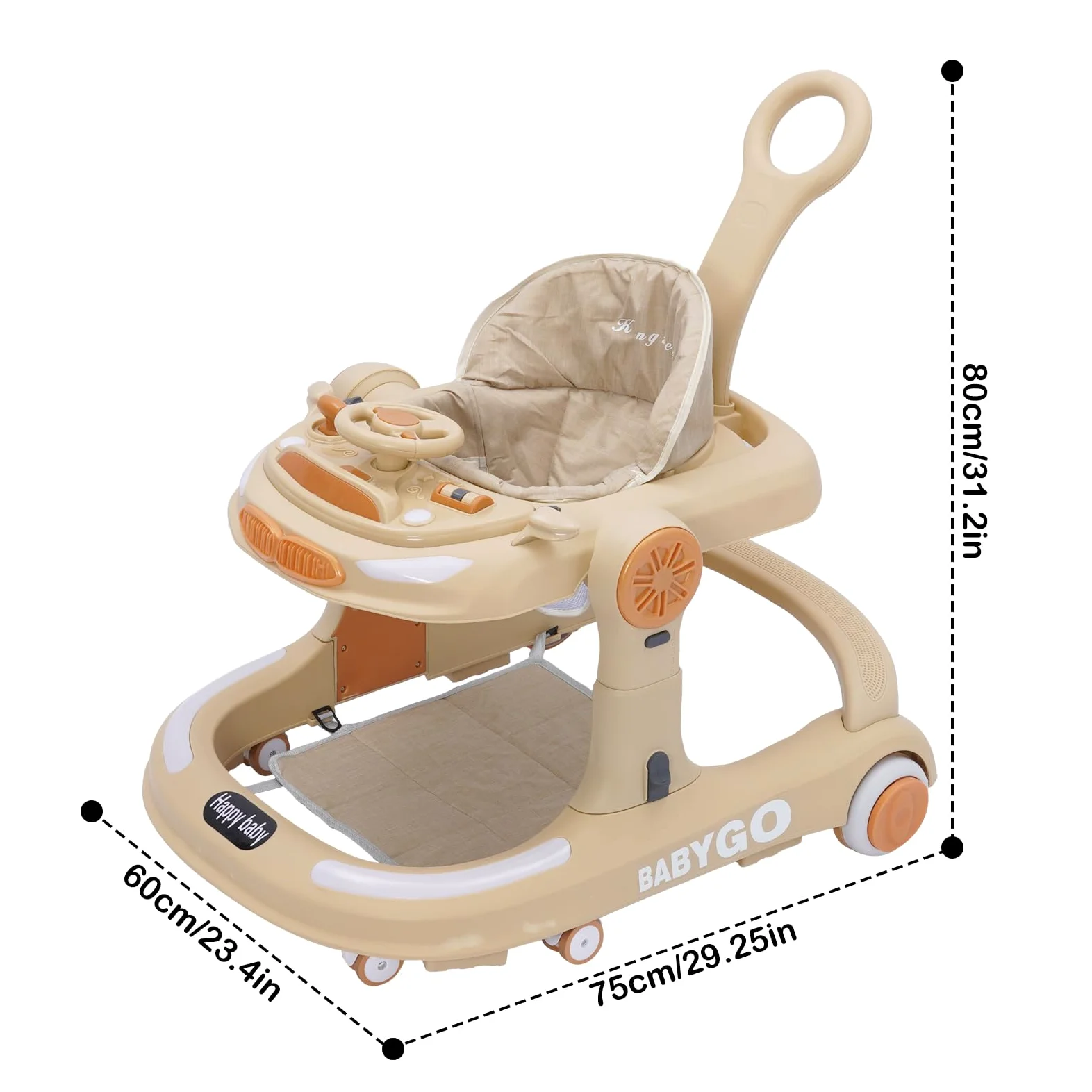 4 in 1 Lauflernhilfe, Baby Walker Höhenverstellbar, Gehhilfe mit Esstablett, Spielcenter, Bodenmatte und Bremse, Anti-Collision Design, Faltbarer Lauflernwagen Baby ab 6 9 18 Monate