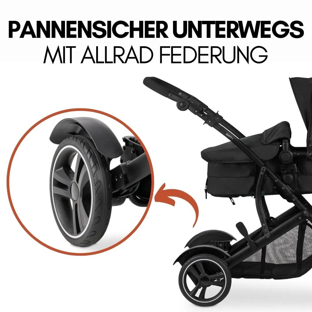 Hauck Duett 4 Geschwister Kinderwagen Buggy für 2 Kinder bis 36 kg Schwarz