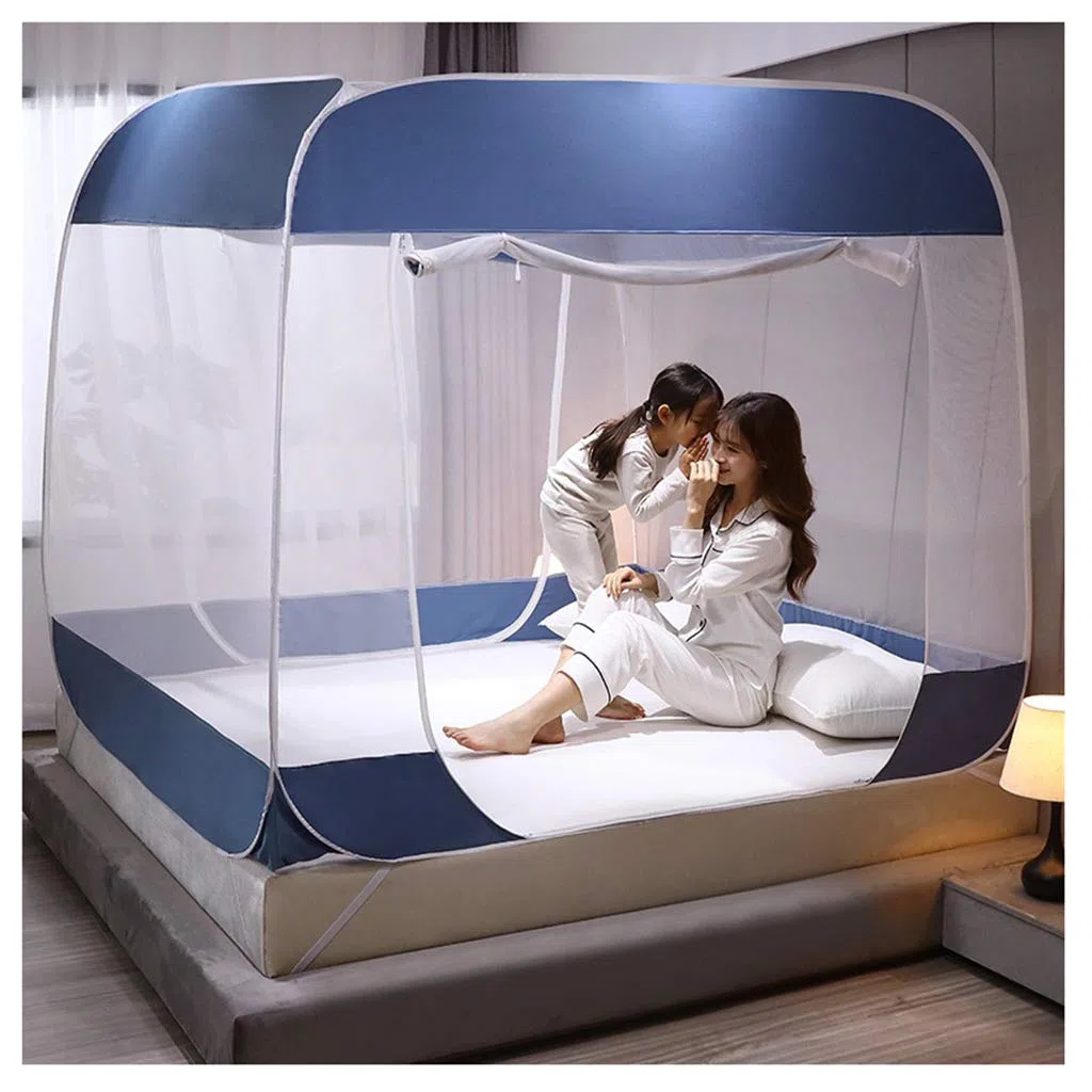 Pop Up Moskitonetz Bett Baldachin Bettzelt Faltbare Doppelbett Moskitonetz Anti Moskito Mückenzelt Moskitonetz,Blau,200x220x165cm