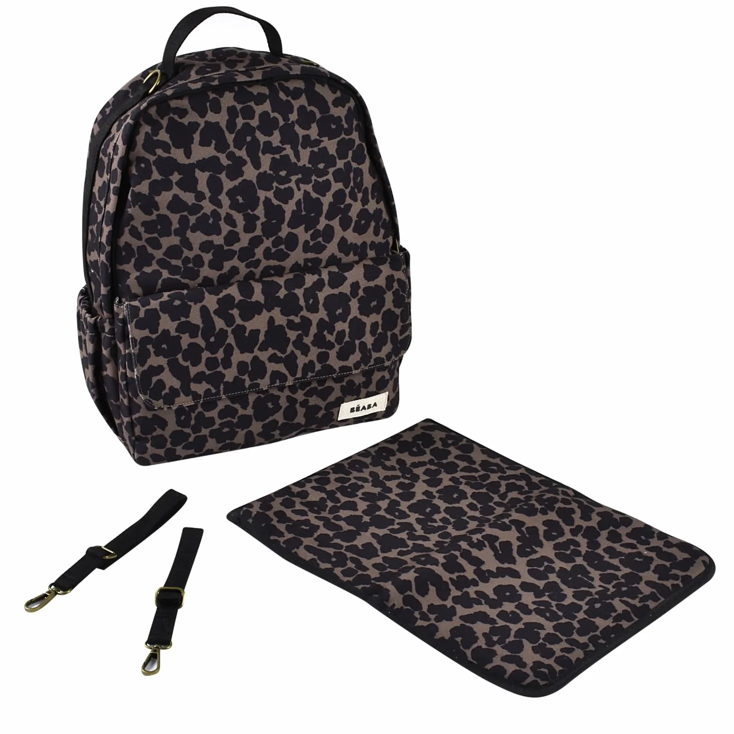 BÉABA Wickelrucksack Baby Tokyo 21L – Wickelrucksack Unisex für Mama und Papa, 9 Fächer, Isoliertasche, Kinderwagenbefestigung, Gepolsterte Wickelunterlage – Leopard